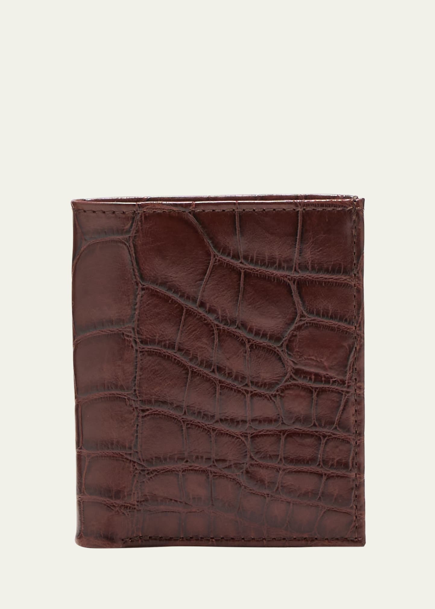 Abas Men's Matte Alligator Leather Bifold Wallet W/ Id Window In Brown