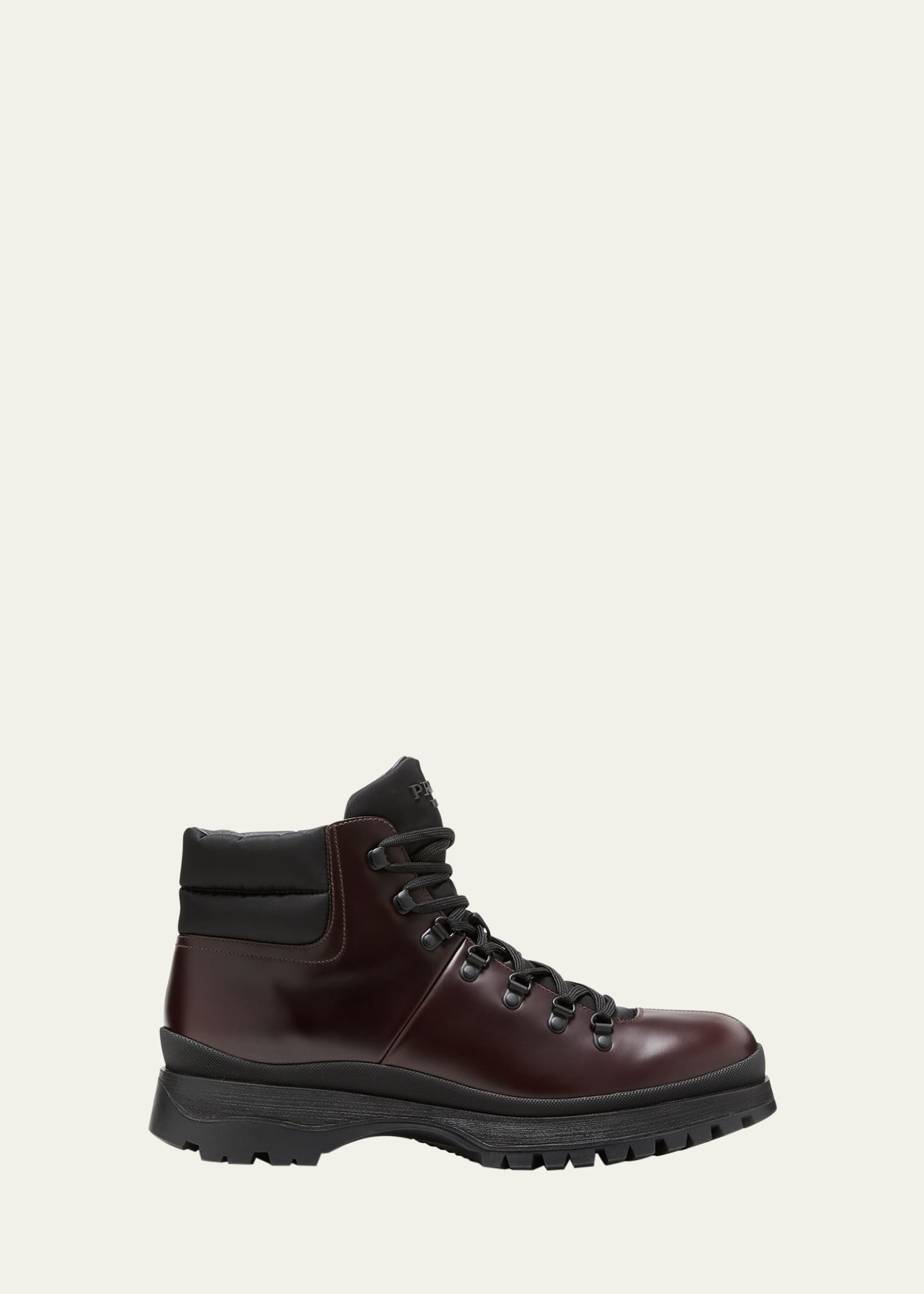 Shop Prada Men's Brucciato Leather Lace-up Hiking Boots In Brown