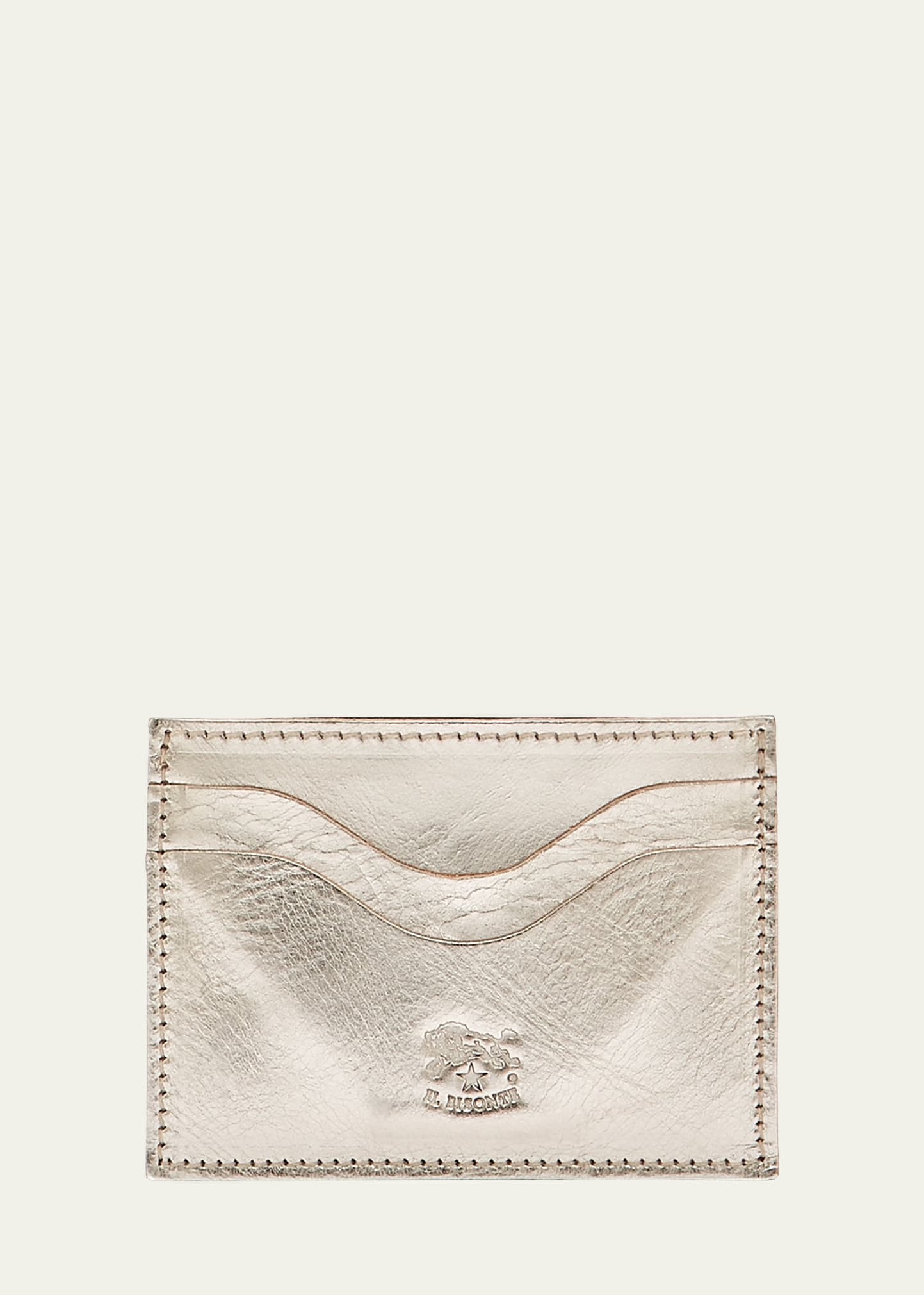 Il Bisonte Salina Metallic Leather Card Case In Champagne