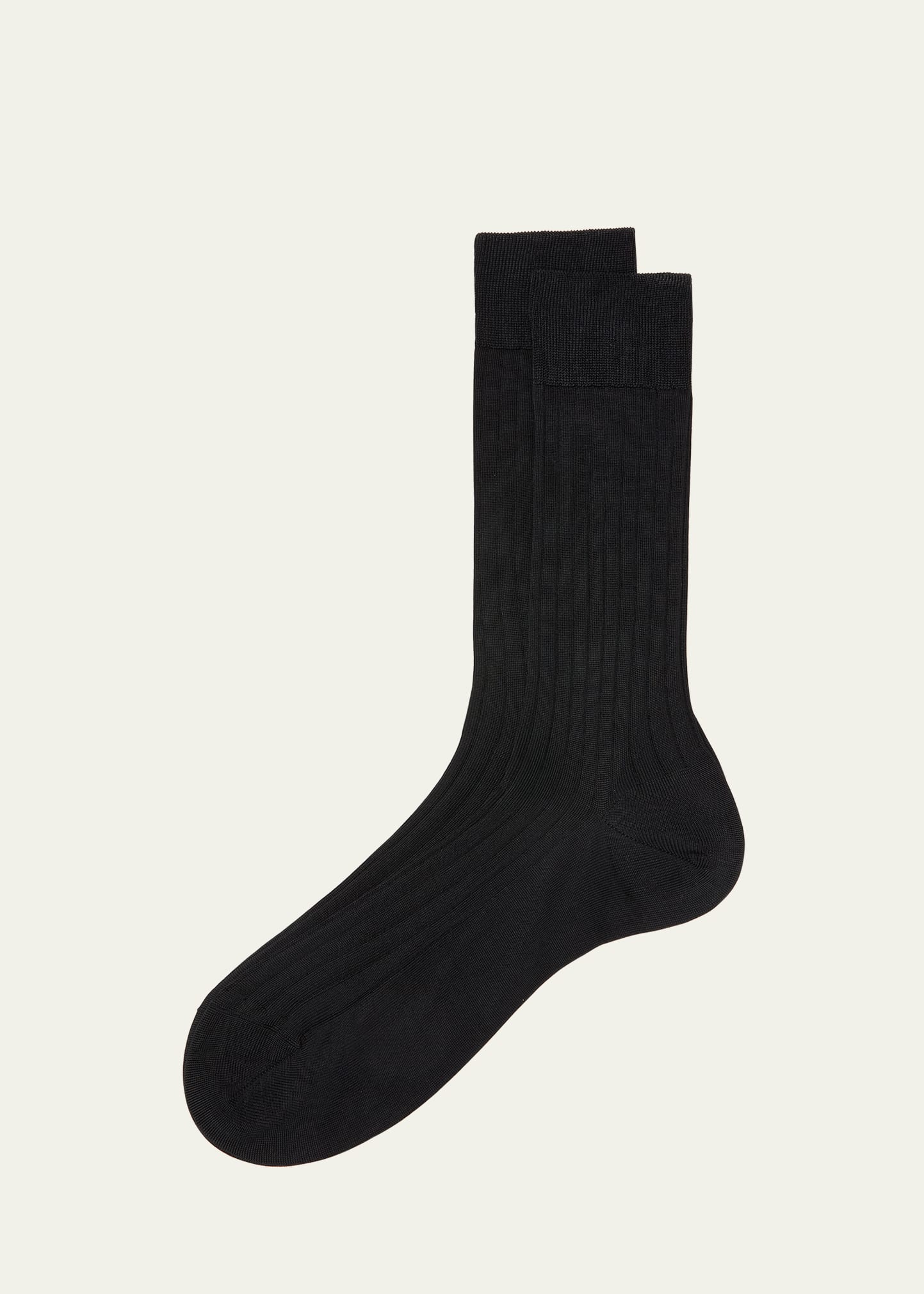 Shop Pantherella Men's Asberley Ribbed Silk Crew Socks In Black