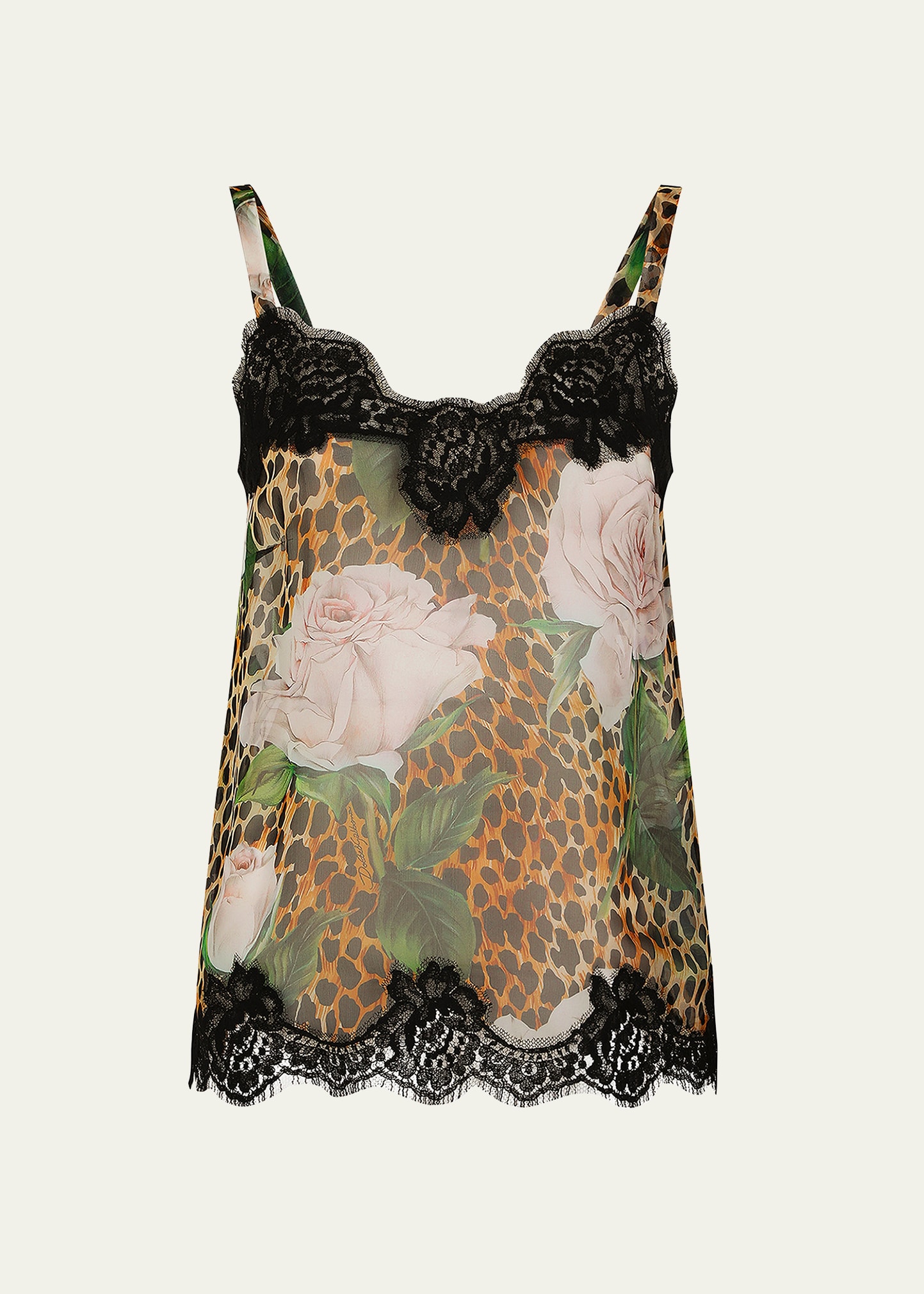 Dolce & Gabbana Ocelot-print Lace-trim Chiffon Top In Ocelotwhite