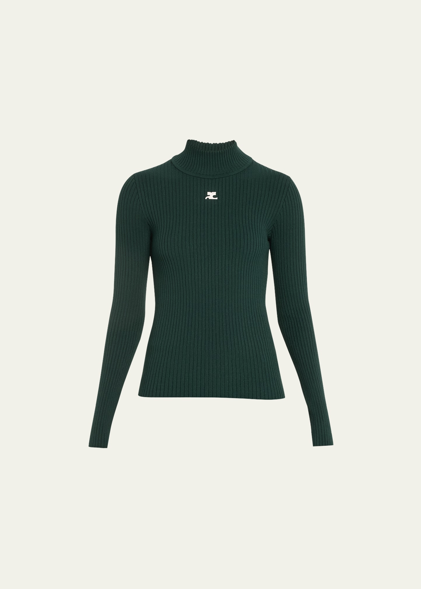Courrèges Turtleneck Long-sleeve Rib Sweater In Vert Fonce