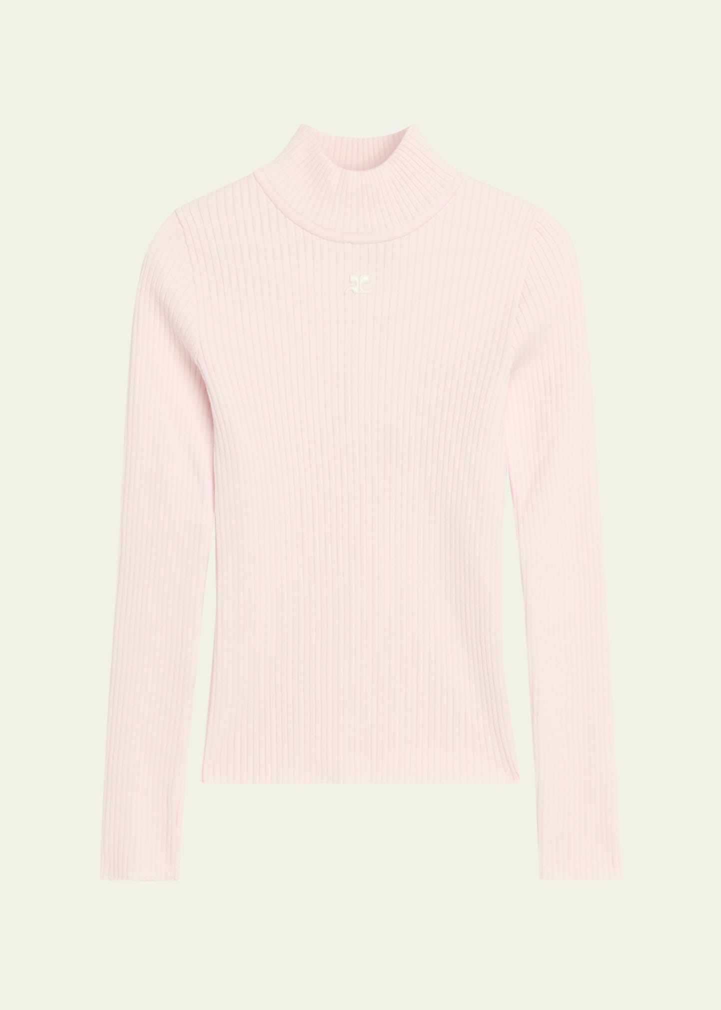 Courrèges Turtleneck Long-sleeve Rib Sweater In Pale Pink