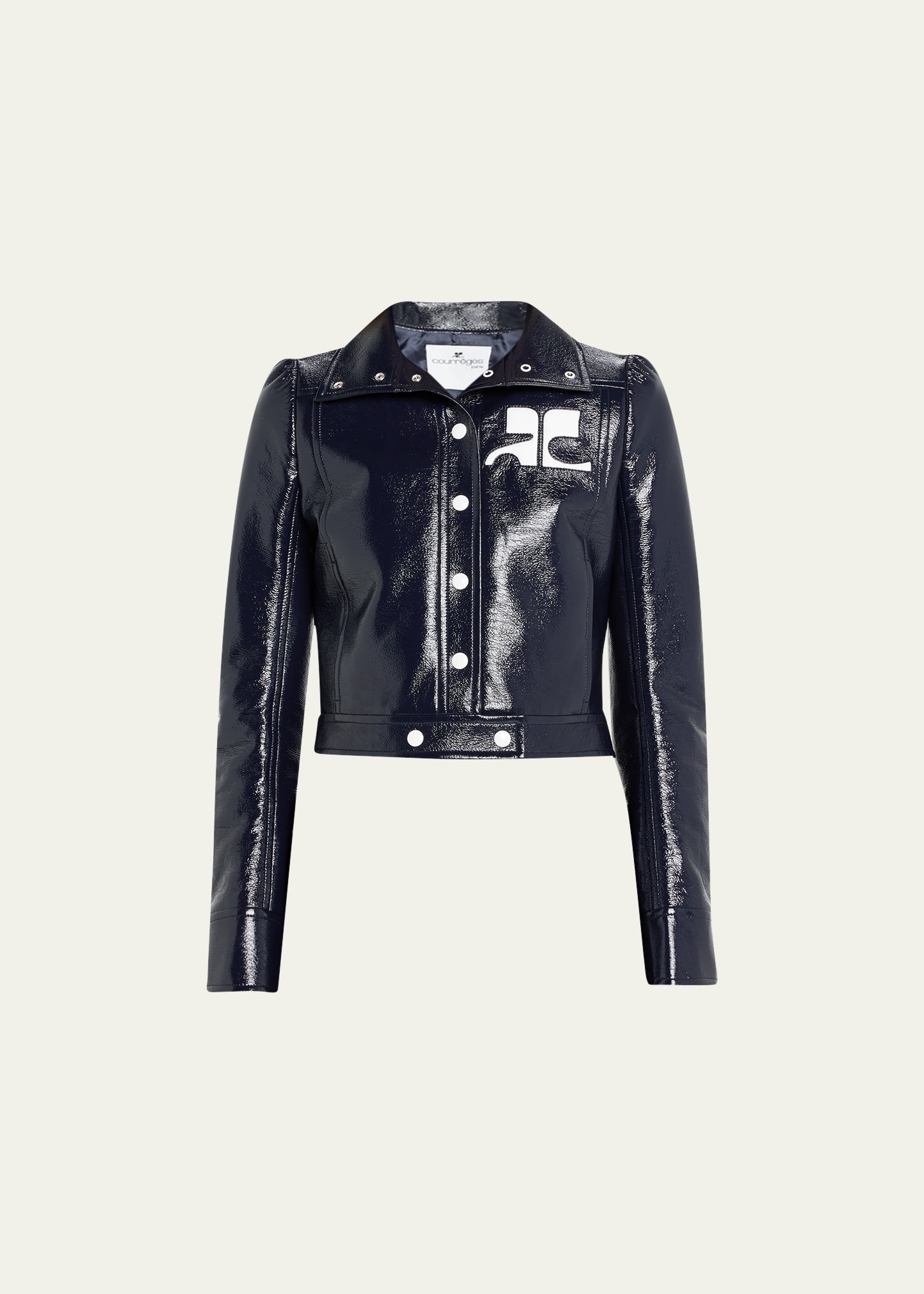 Courrèges Textured Vinyl Crop Jacket In Navy