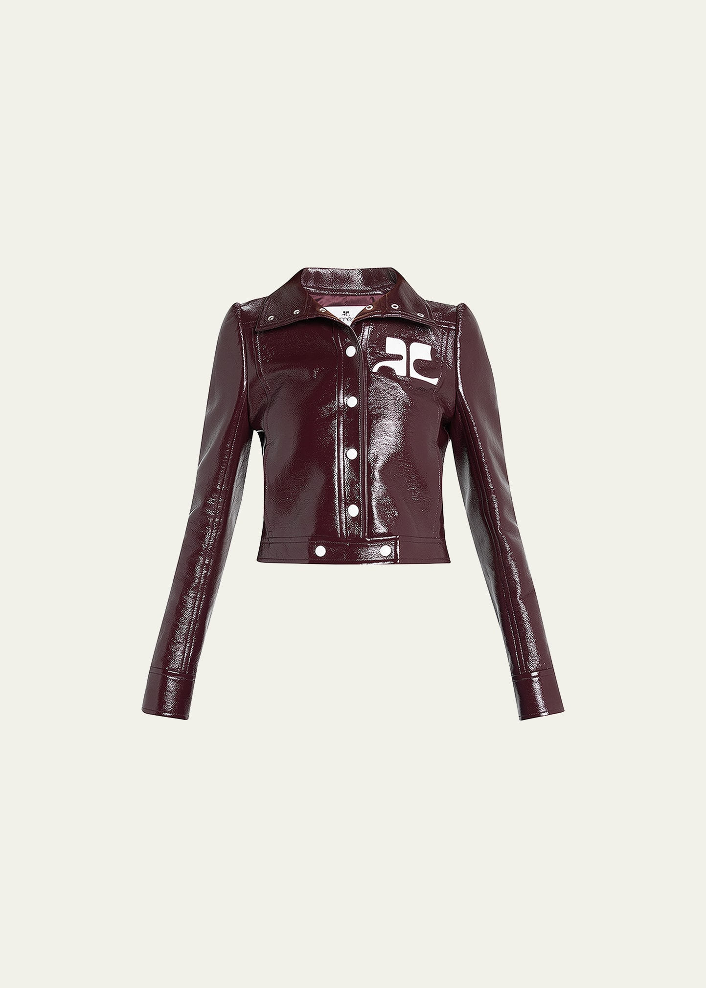 Courrèges High Collar Cropped Cotton Jacket In Burgundy