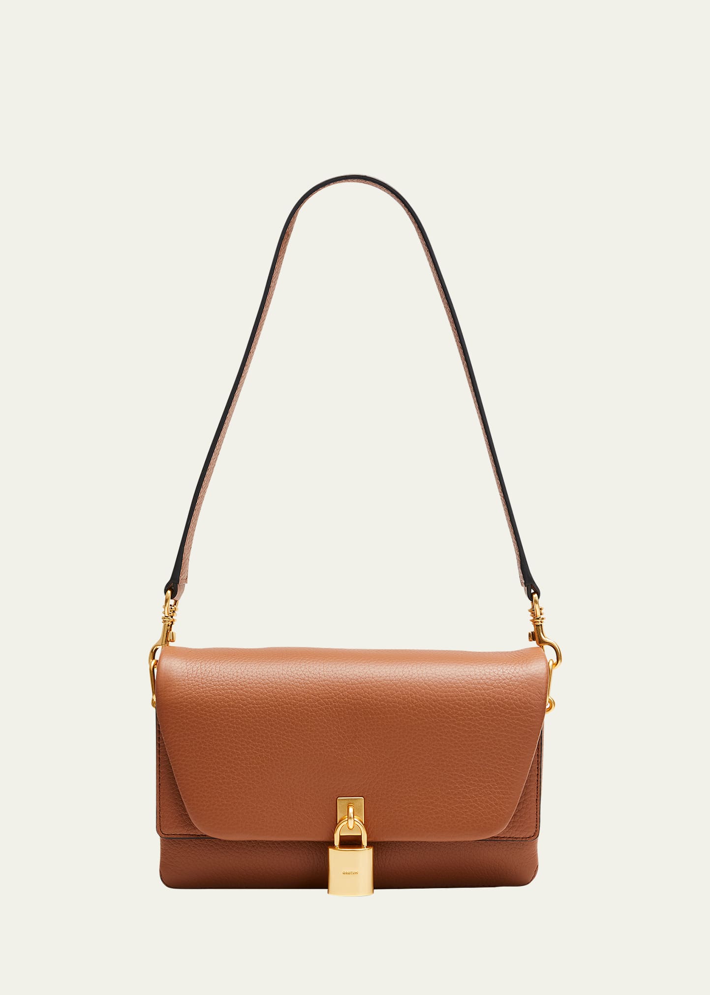 Oroton Tate Small Flap Leather Shoulder Bag In Brandy