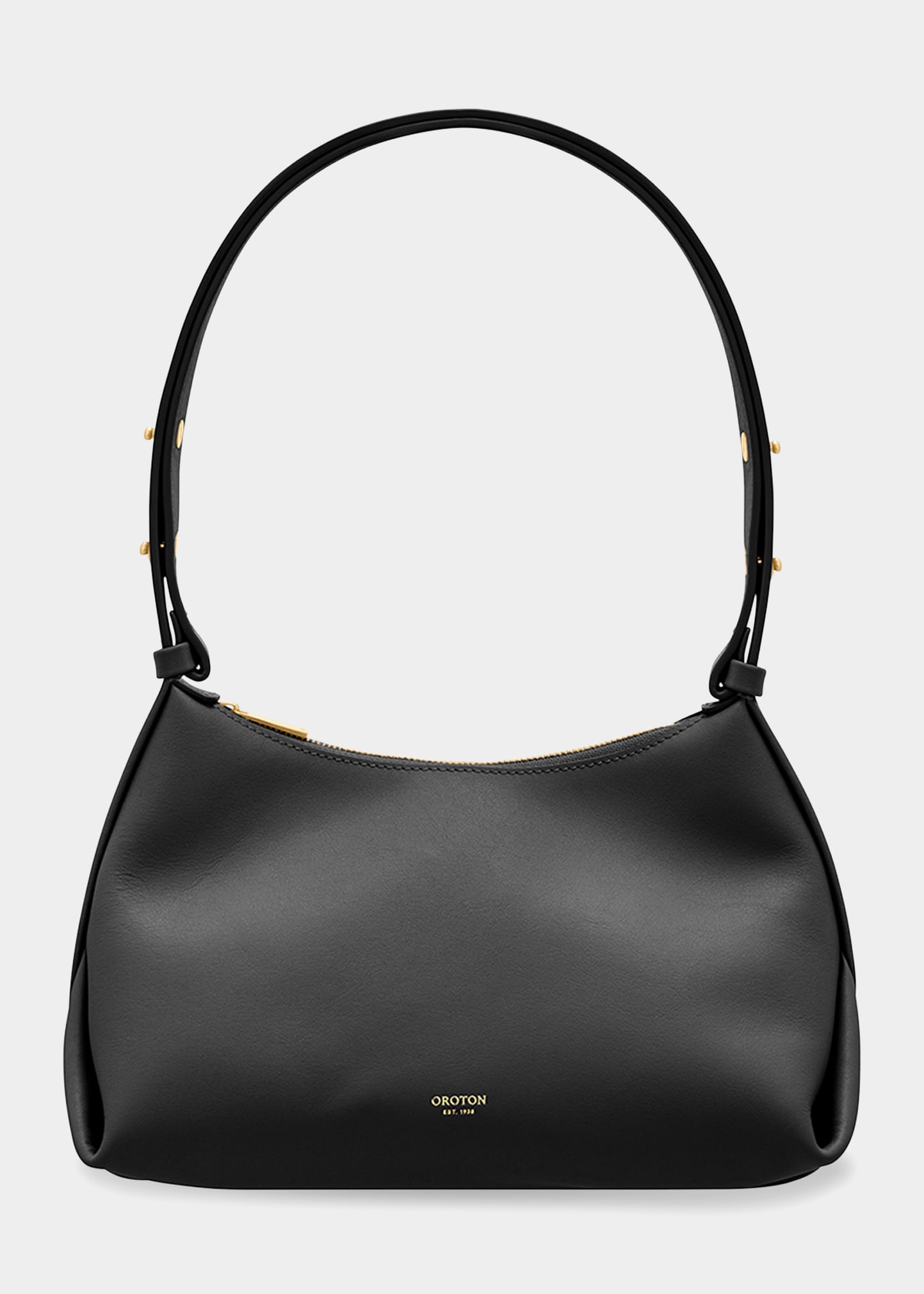 Oroton Haven Zip Leather Shoulder Bag In Black