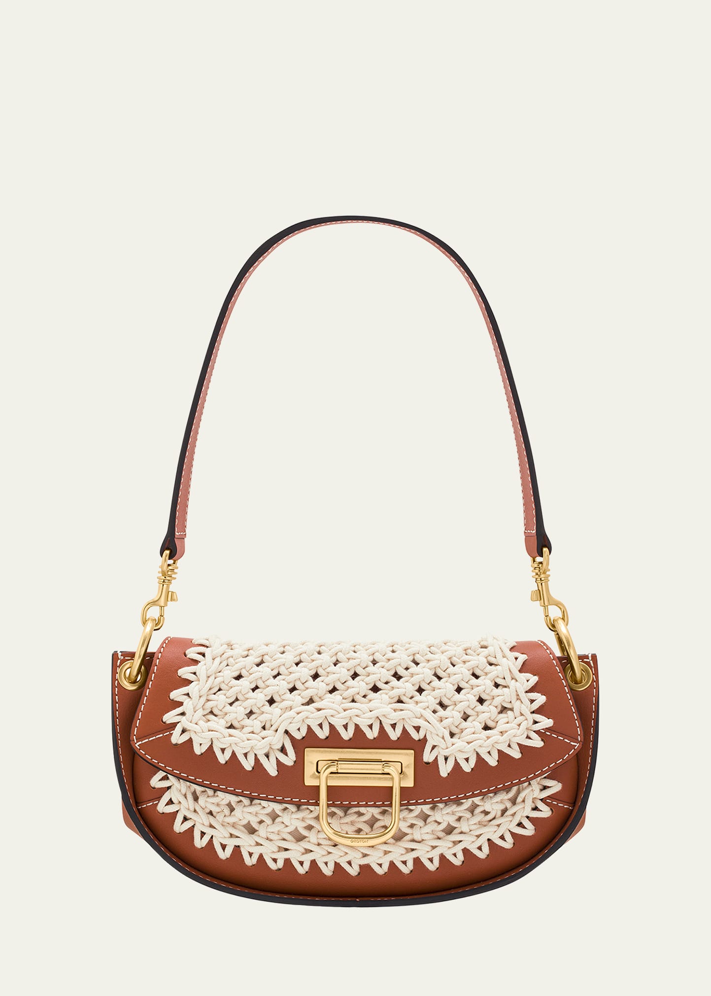 Oroton Colt Small Crochet Collectable Shoulder Bag In Brandy Natural