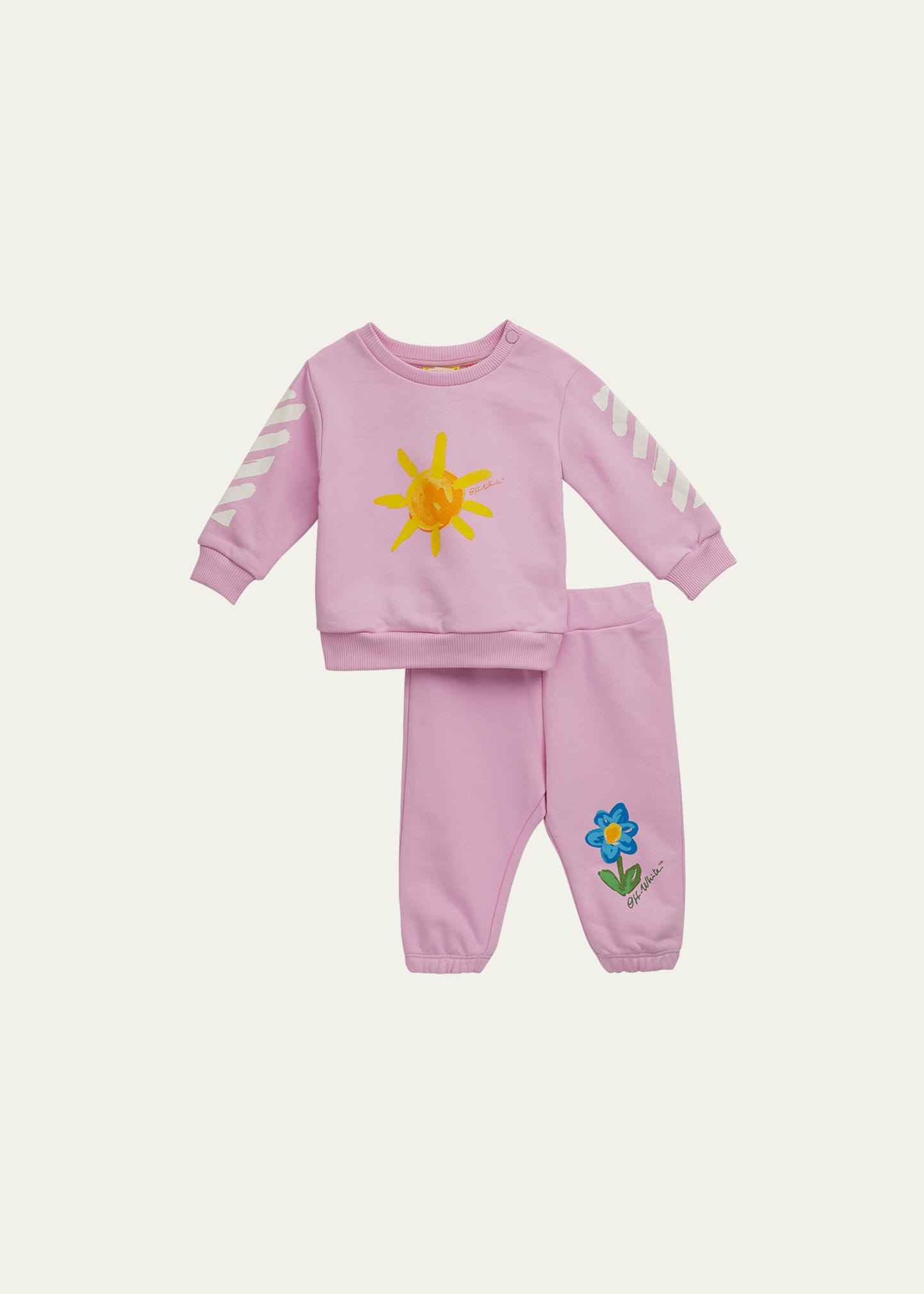 Off-white Kids' Girl's Sun & Flowers Two-piece Sweat Set In Pink Multiclor