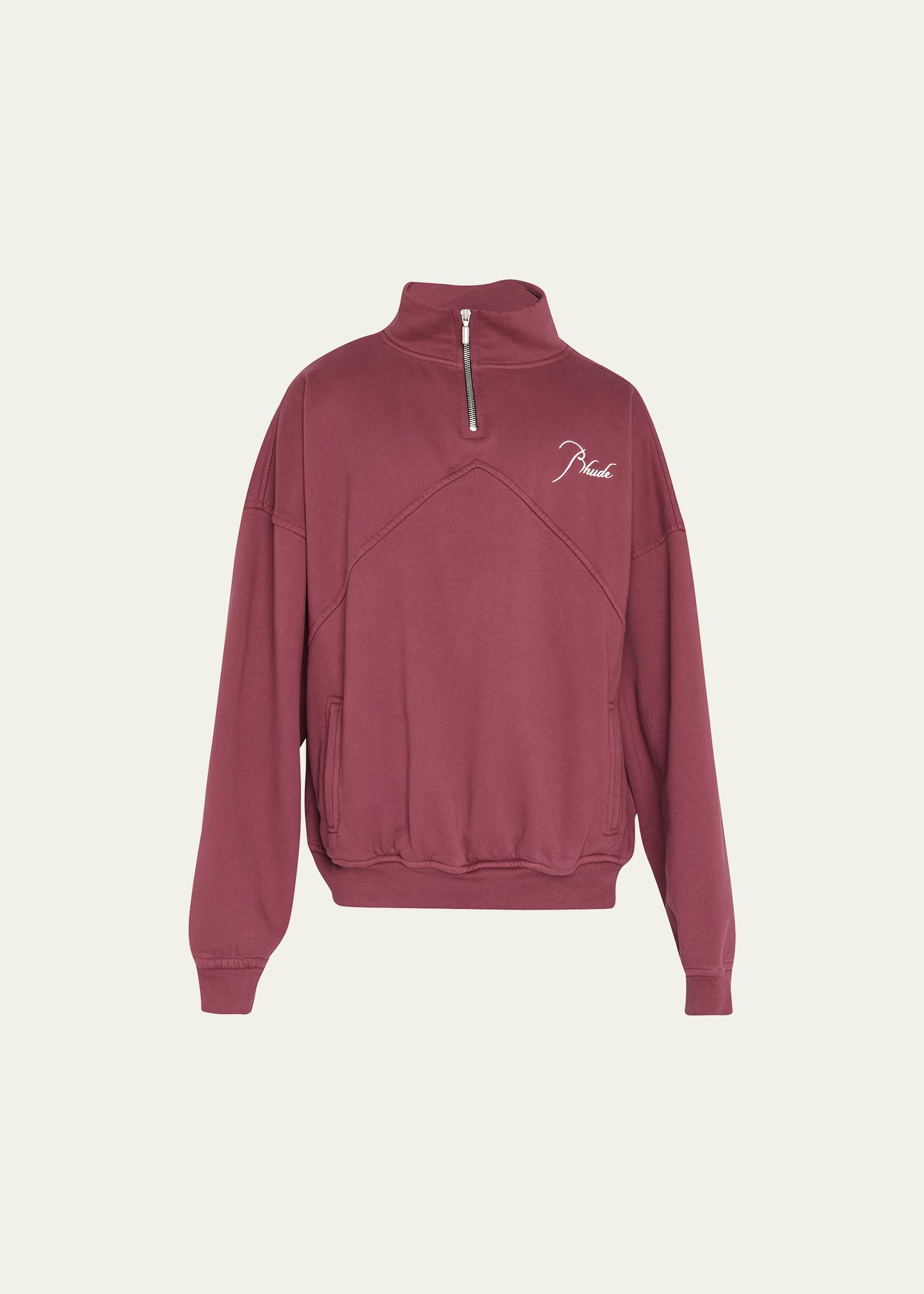 Shop Rhude Men's Terry Quarter-zip Logo Sweatshirt In Bordeux