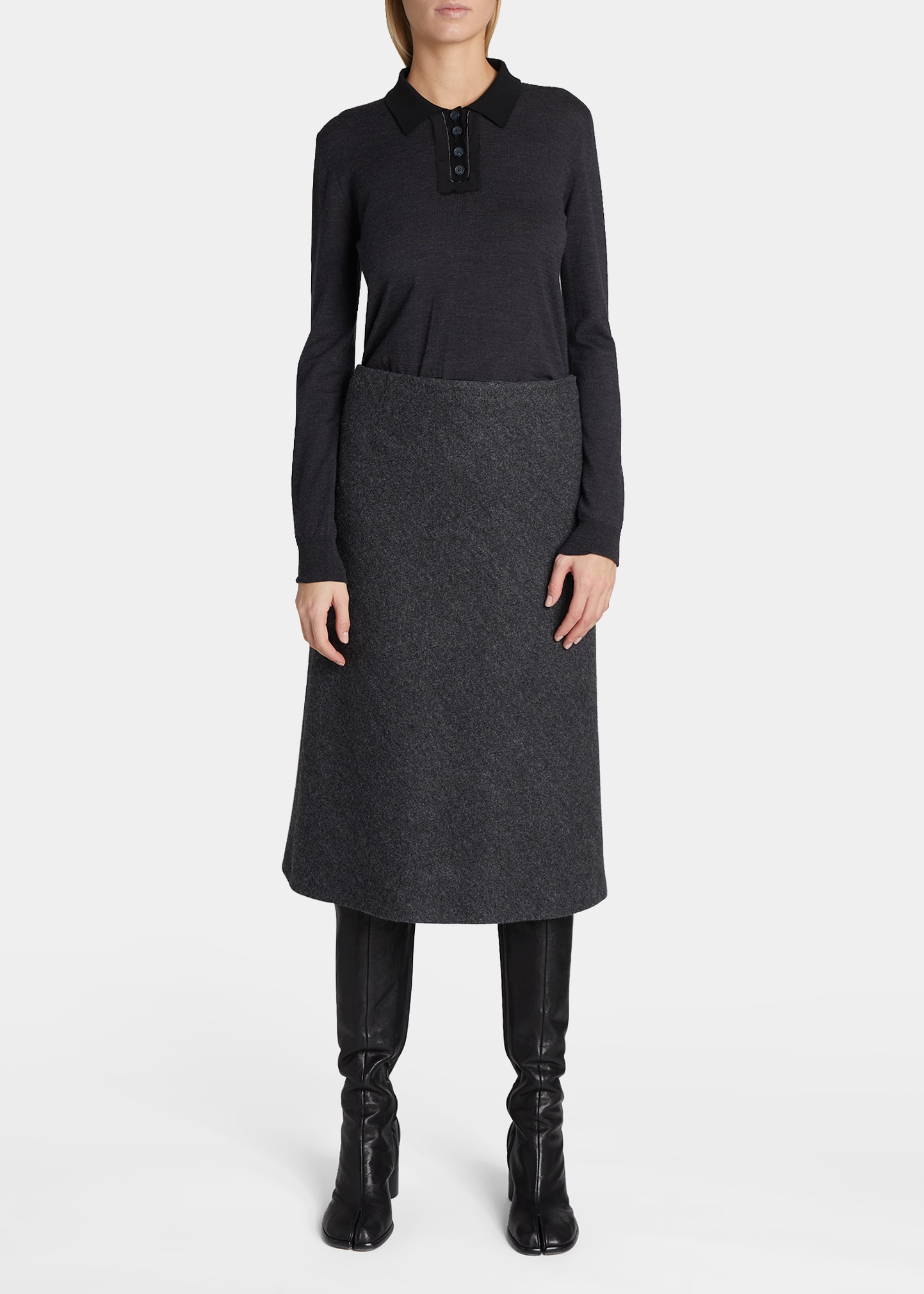 Maison Margiela Herringbone Wool Midi Skirt In Grey