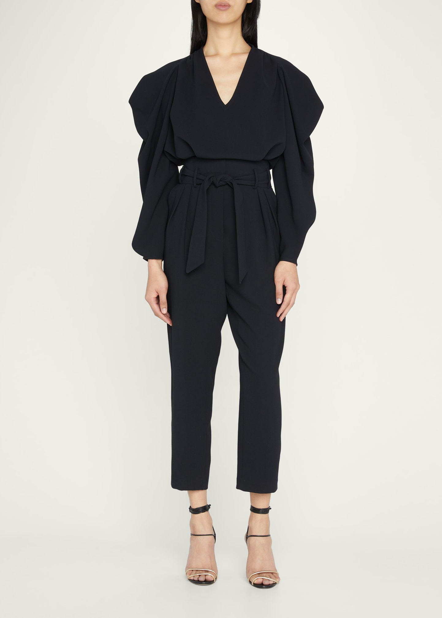 Iro Setin Draped-sleeve Cropped Jumpsuit With Belted Waist In Black ...