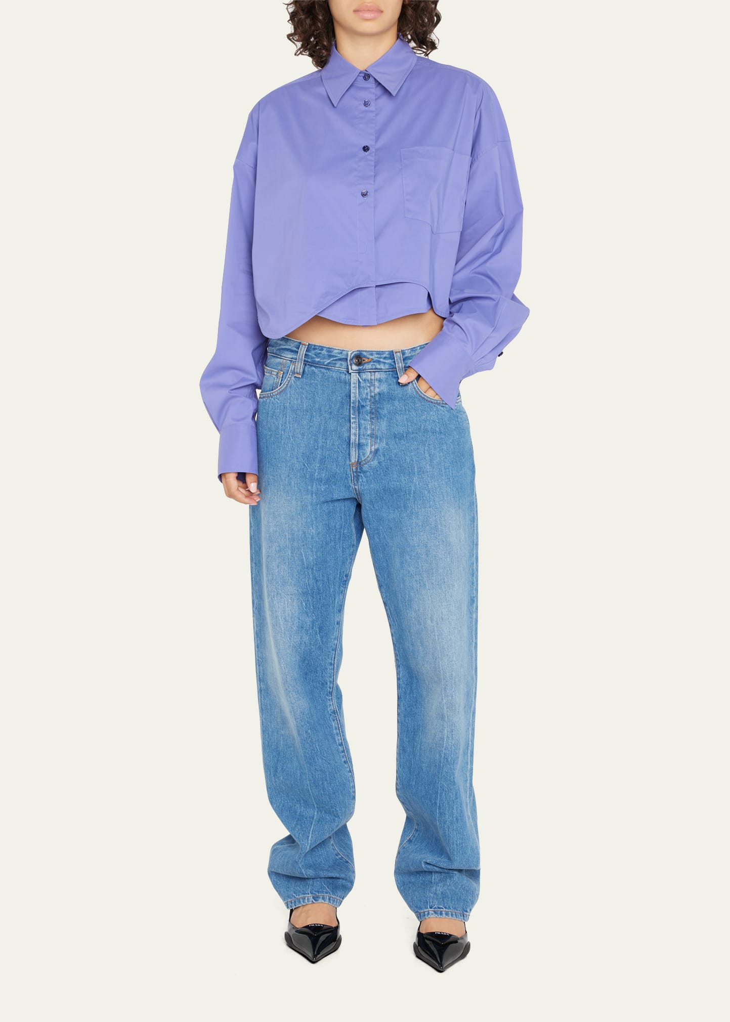 RECTO Button-Front Cropped Wave Shirt
