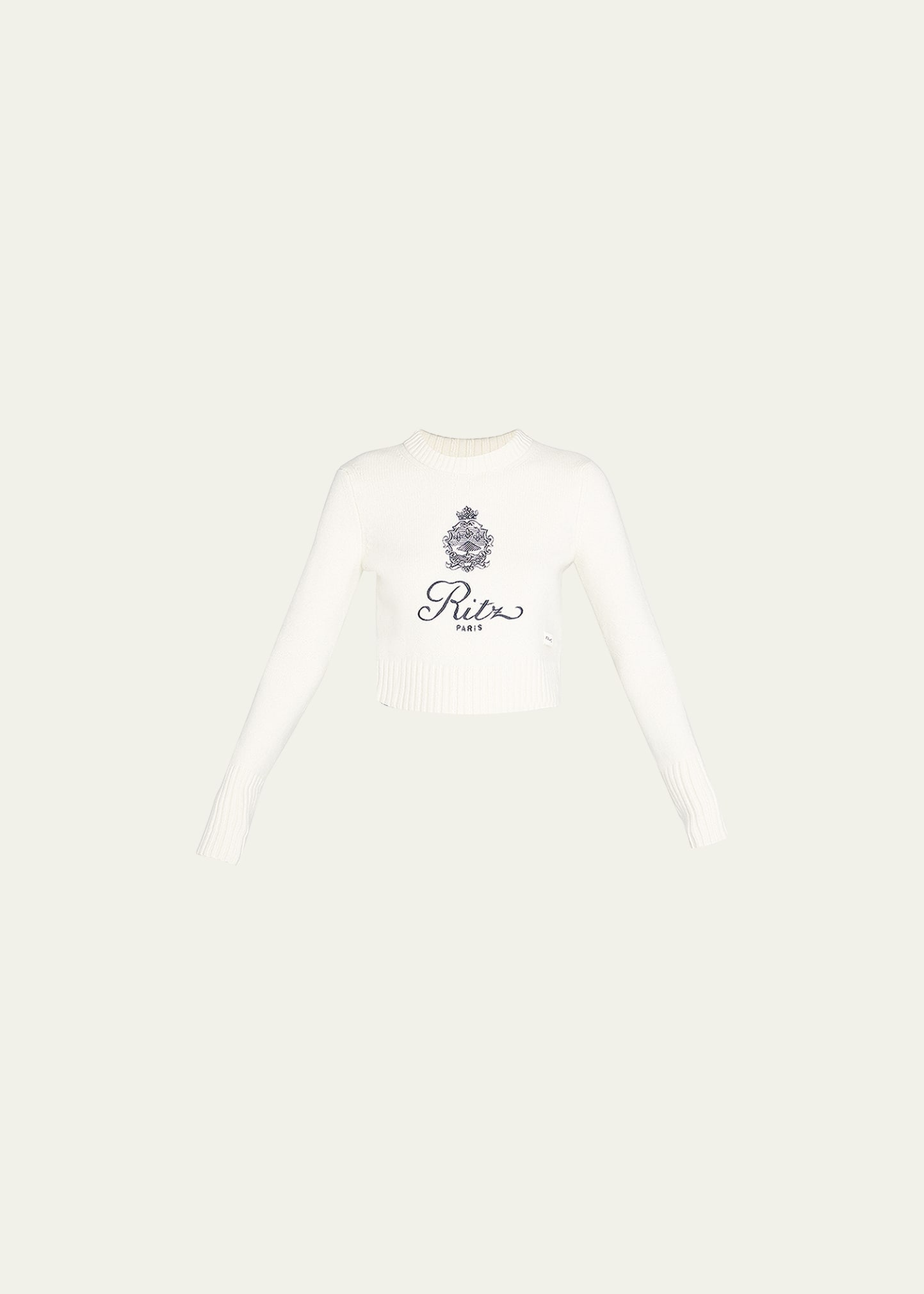 FRAME x Ritz Paris Embroidered Cropped Cashmere Sweater