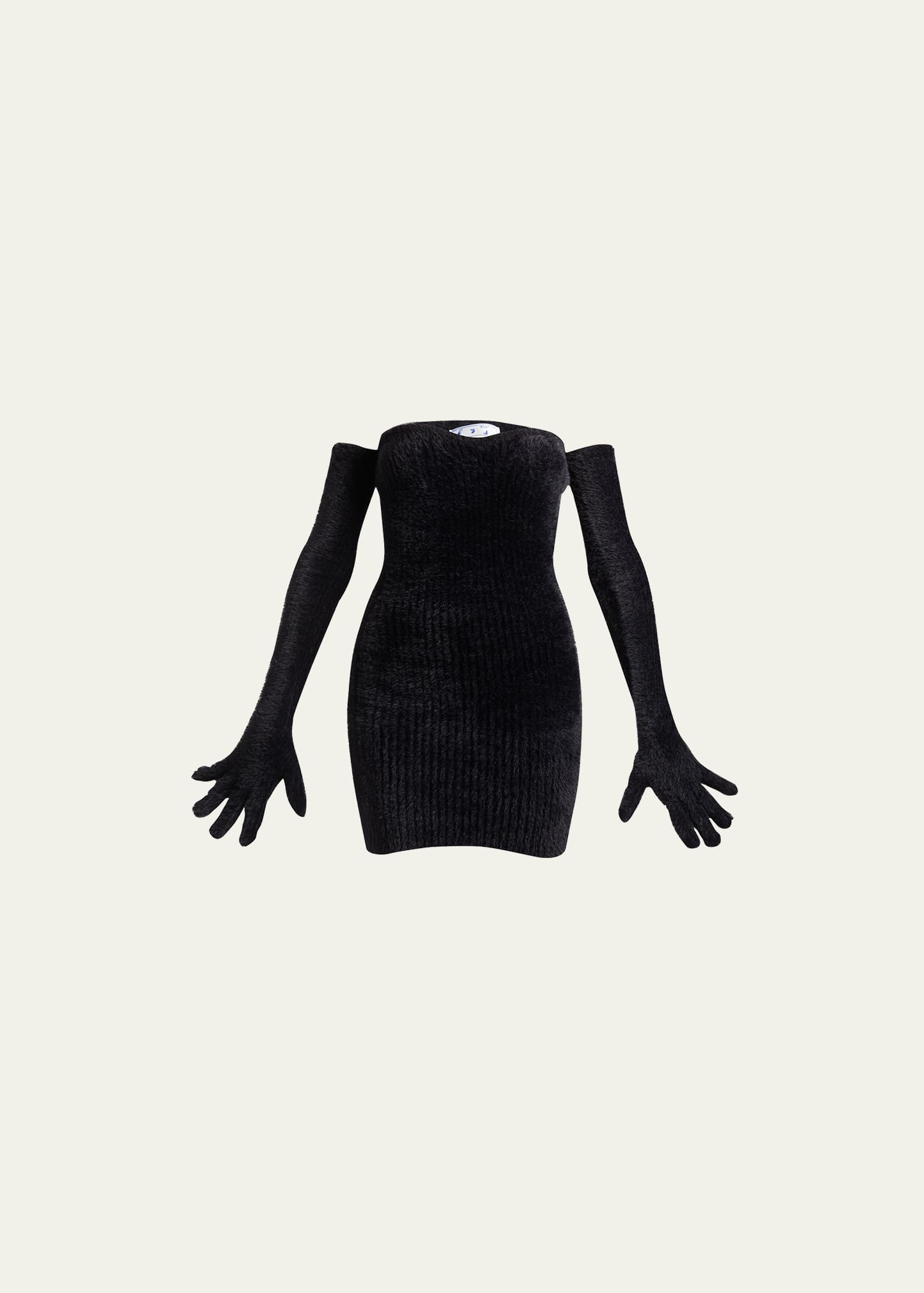 Off-white Fuzzy Body-con Mini Dress With Attached Gloves In Black ...