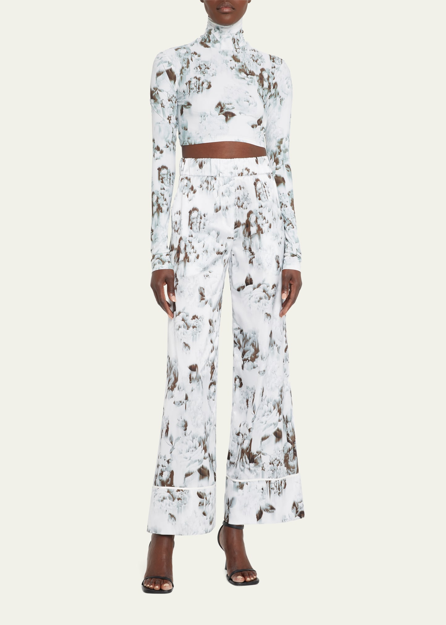 Floral Print Chine Satin Pajama Pants