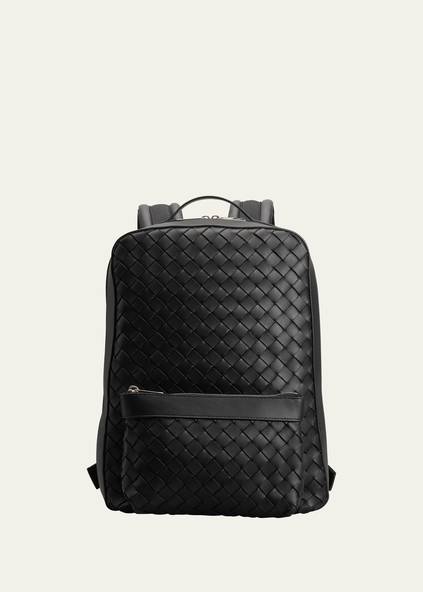 Men's Small Classic Intrecciato Leather Backpack In Black