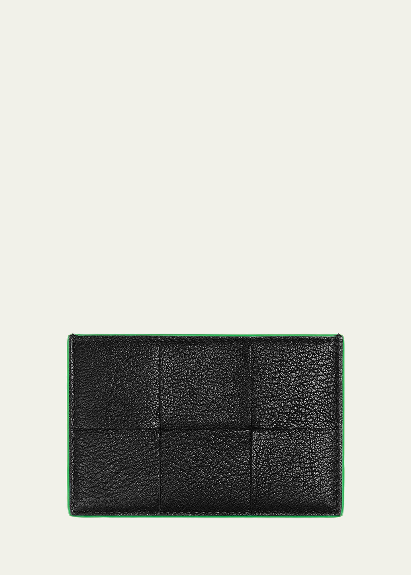 Bottega Veneta Men's Cassette Intrecciato Leather Card Case In Black-parakeet