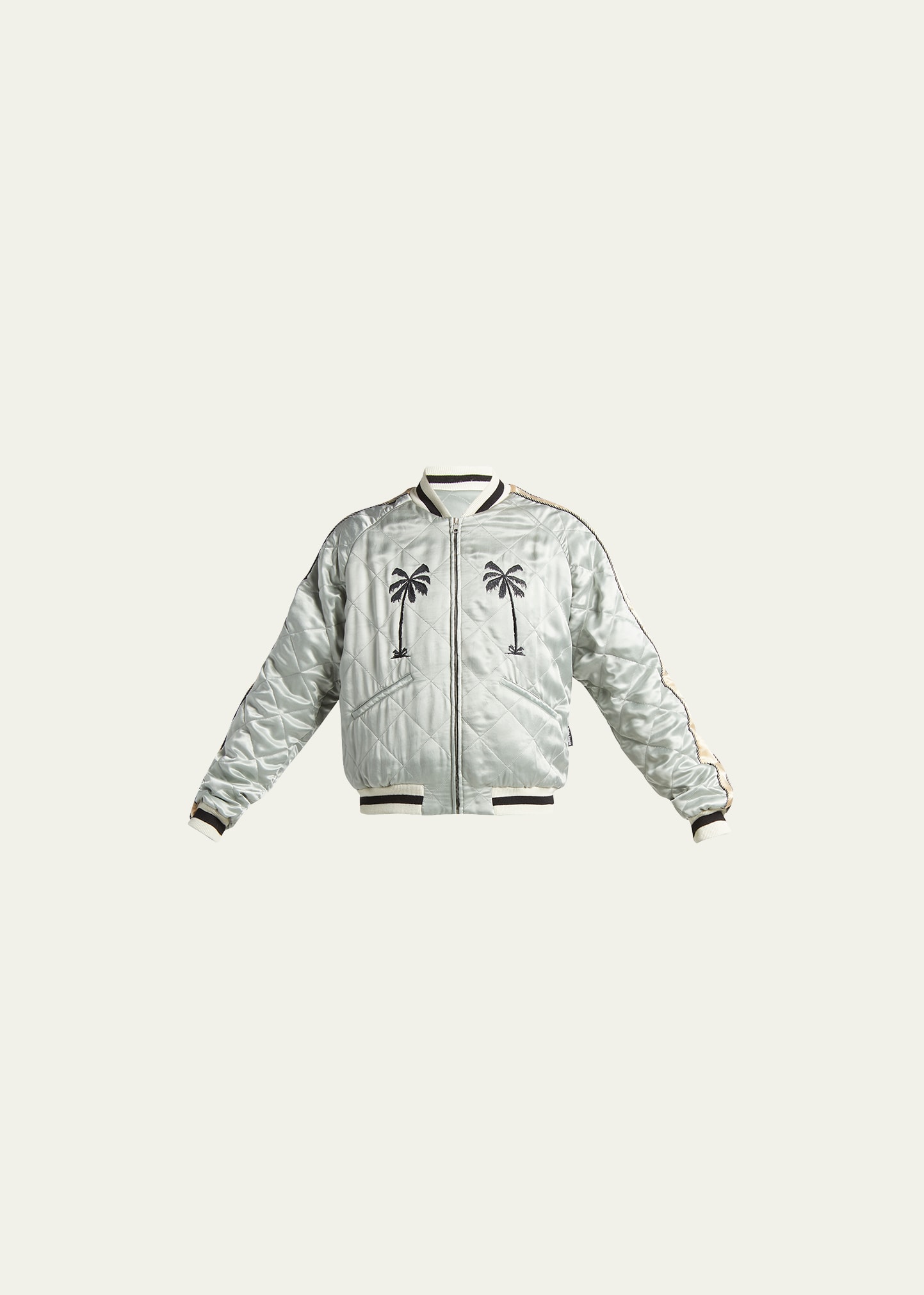 Palm Angels Men's Life Is Palm Quilted Souvenir Jacket In Grey Black