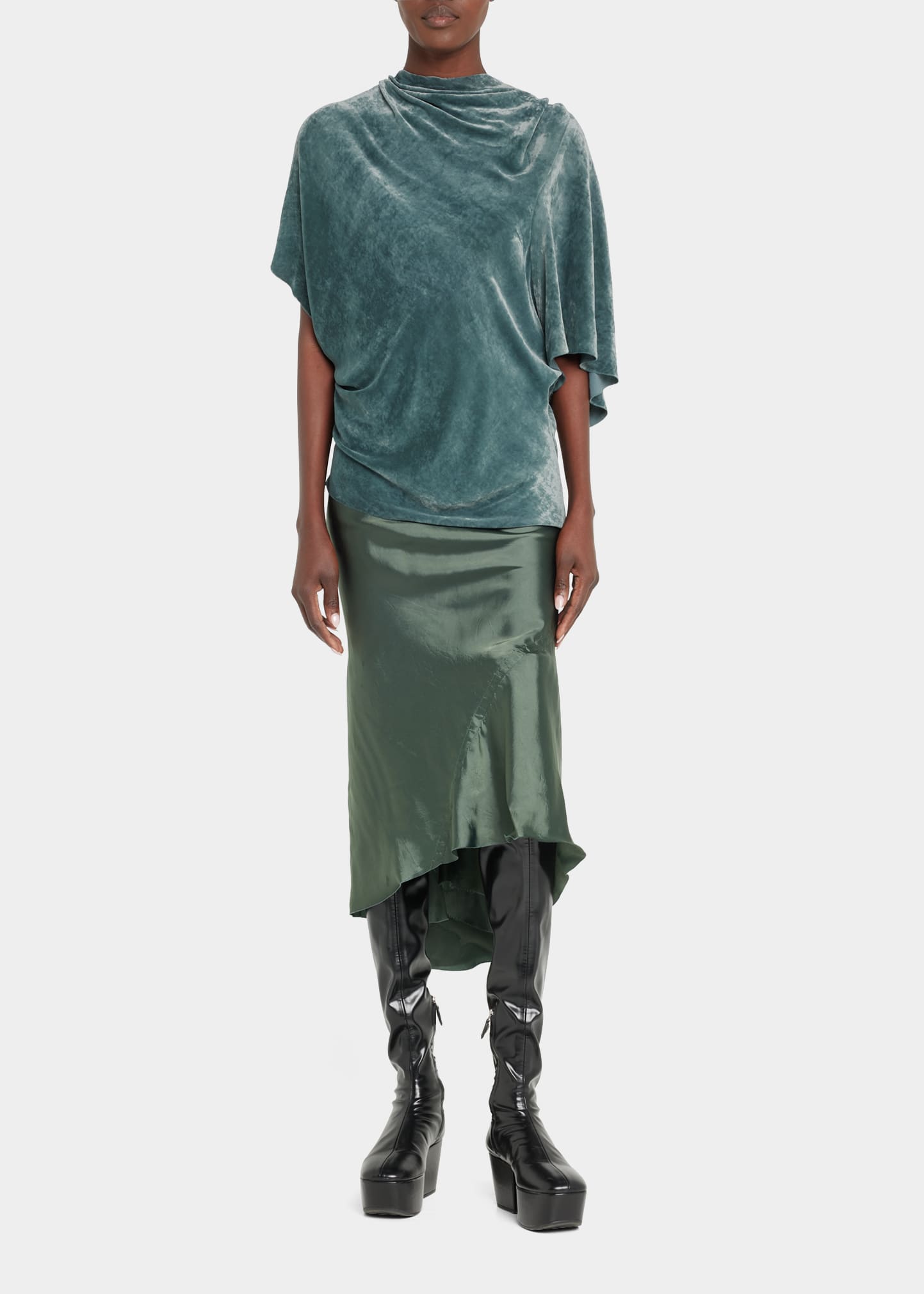 Rib-Panel Satin Midi Skirt