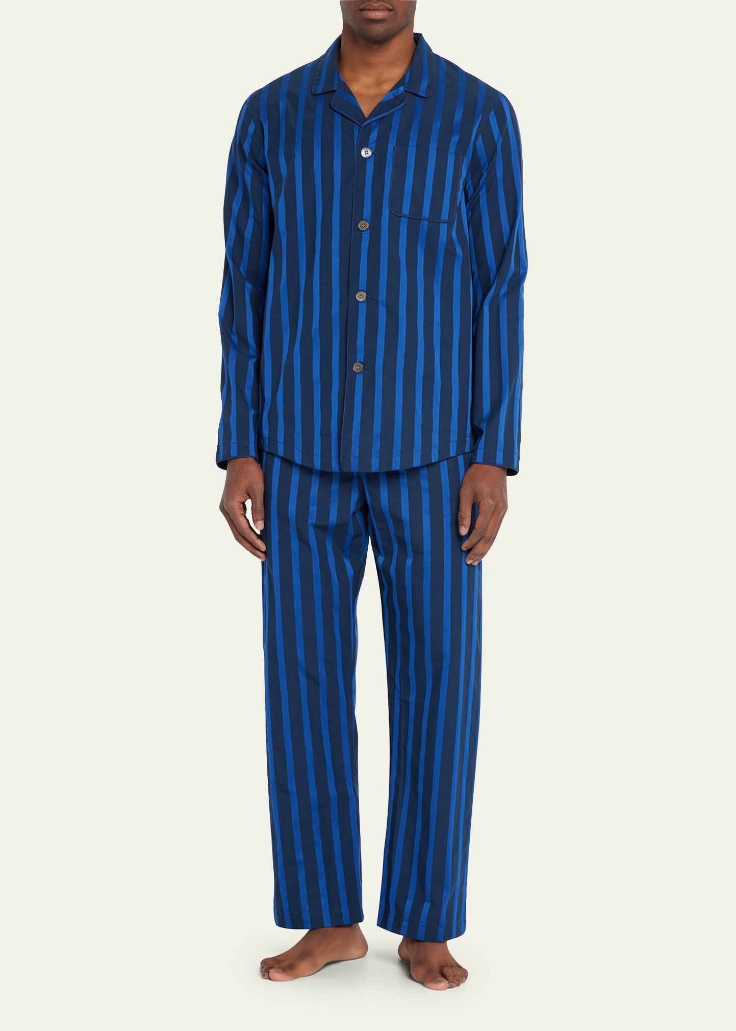 Derek Rose Men's Modern Fit Stripe Pajama Set In Navy