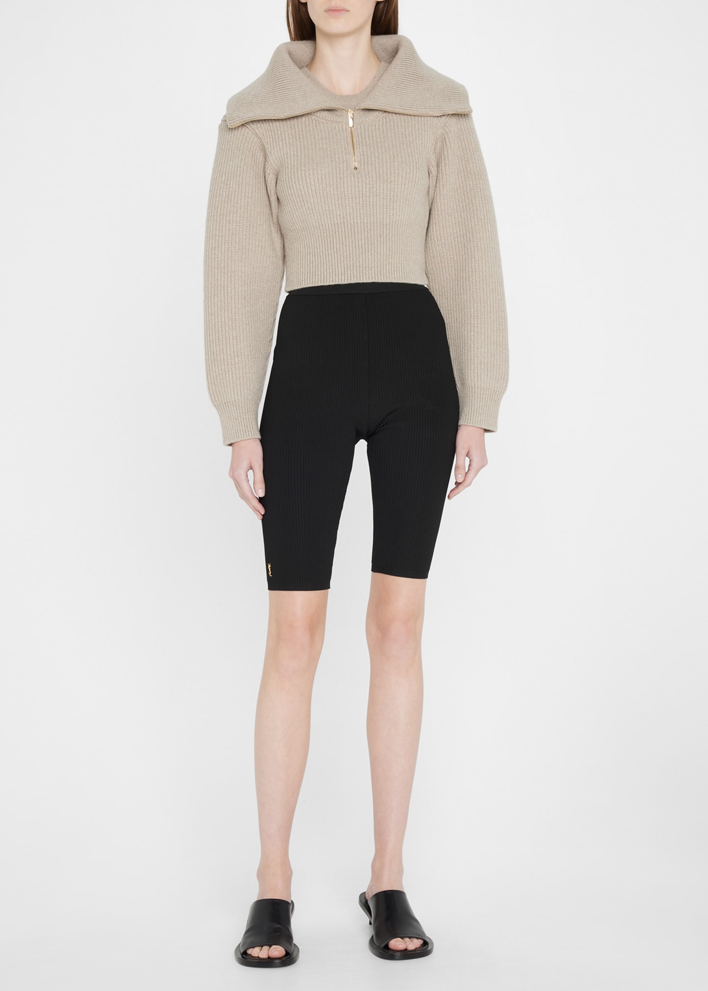 JACQUEMUS RISOUL DOUBLE-COLLAR RIB CROP WOOL SWEATER