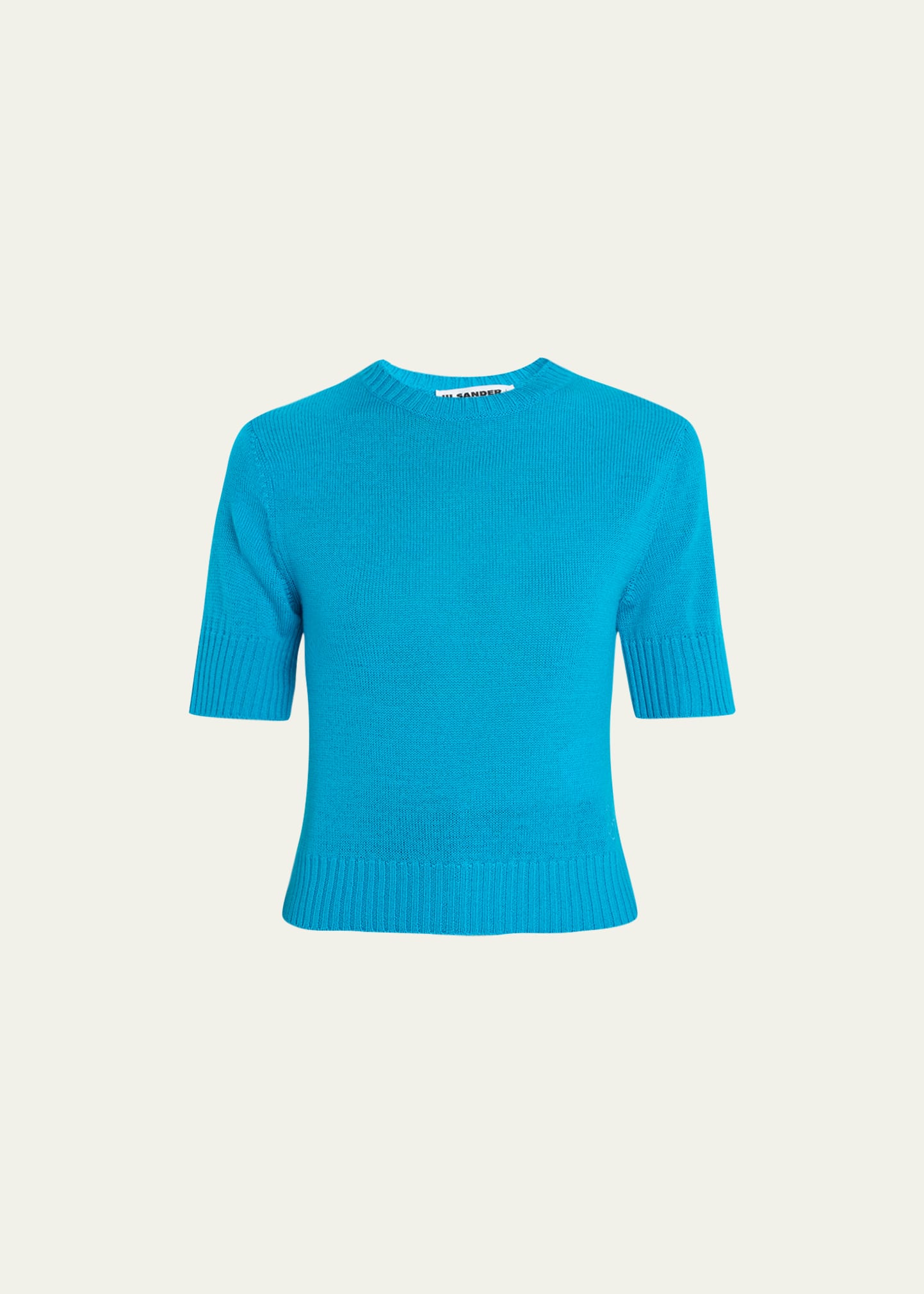 Jil Sander Short-sleeve Wool Crop Sweater In Blue