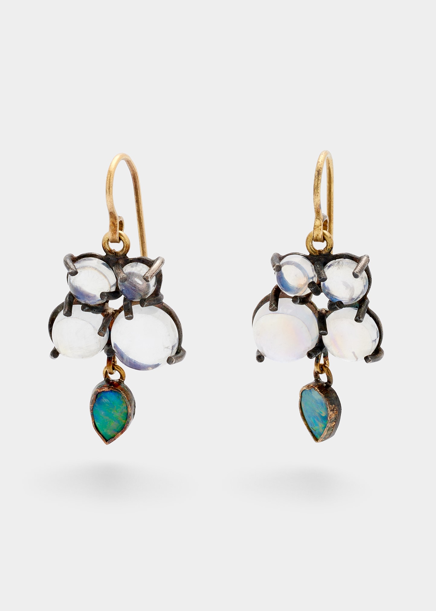 JUDY GEIB Moonstone Quadruple Prong-Set Earrings with Opal Drop