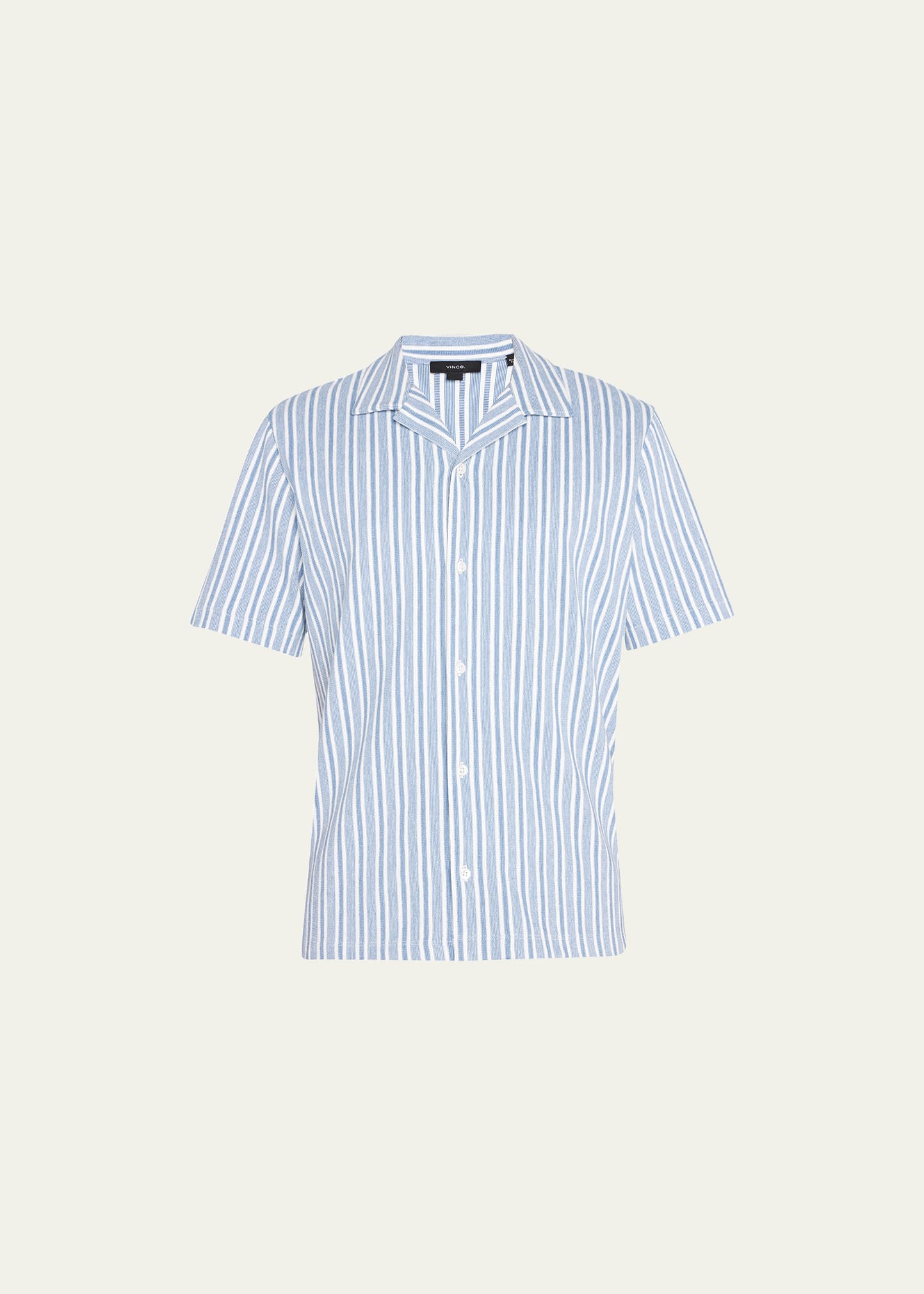 Vince Cabana Stripe Cotton Short Sleeve Button-up Shirt In Smoke Blueoff Whi