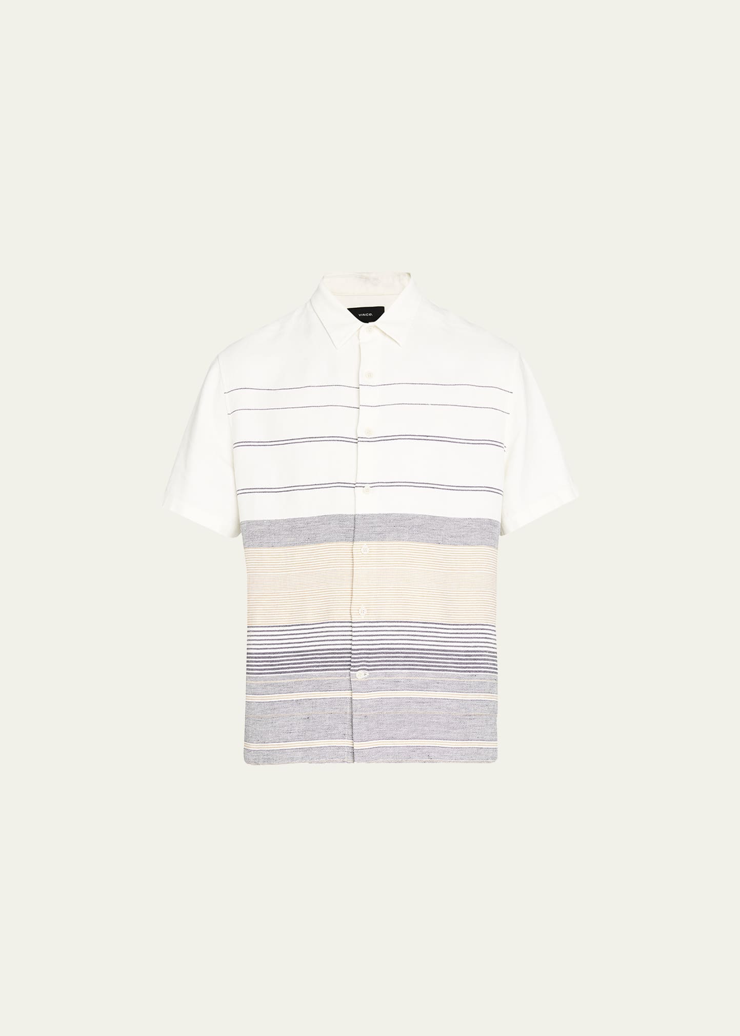 Shop Vince Men's Linen Stripe Sport Shirt In Off Whitecoastal
