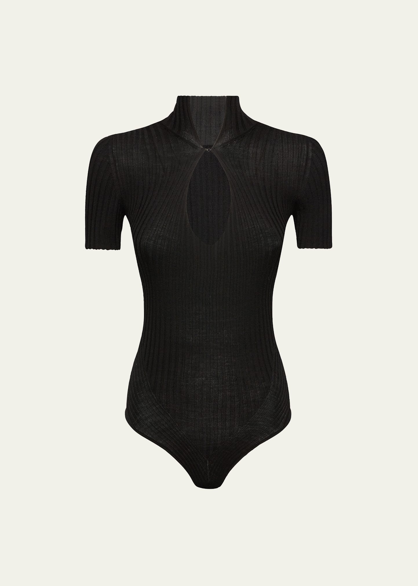 Wolford Ribbed Cutout Merino Wool Bodysuit In Iris Boom