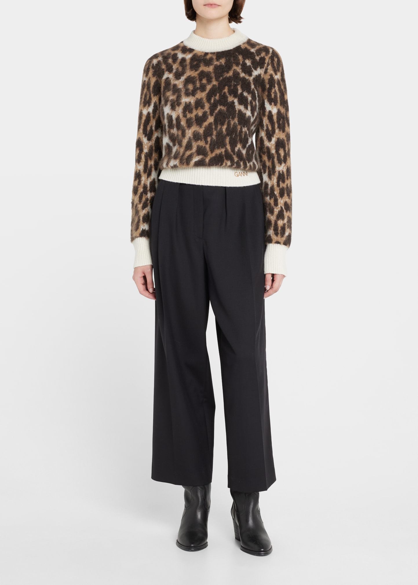 Ganni Leopard Wool Alpaca Crewneck Sweater