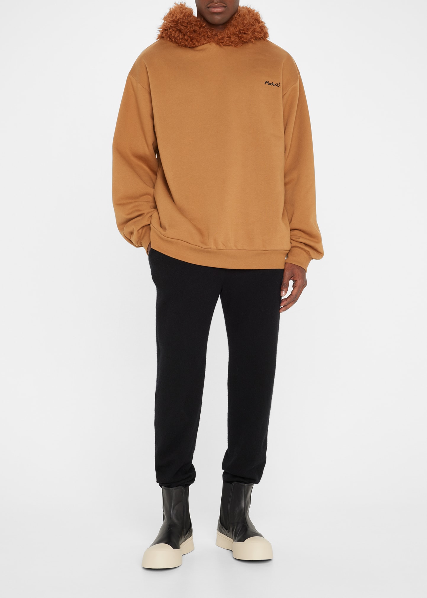 Men's Terry Faux-Fur Hooded Sweatshirt