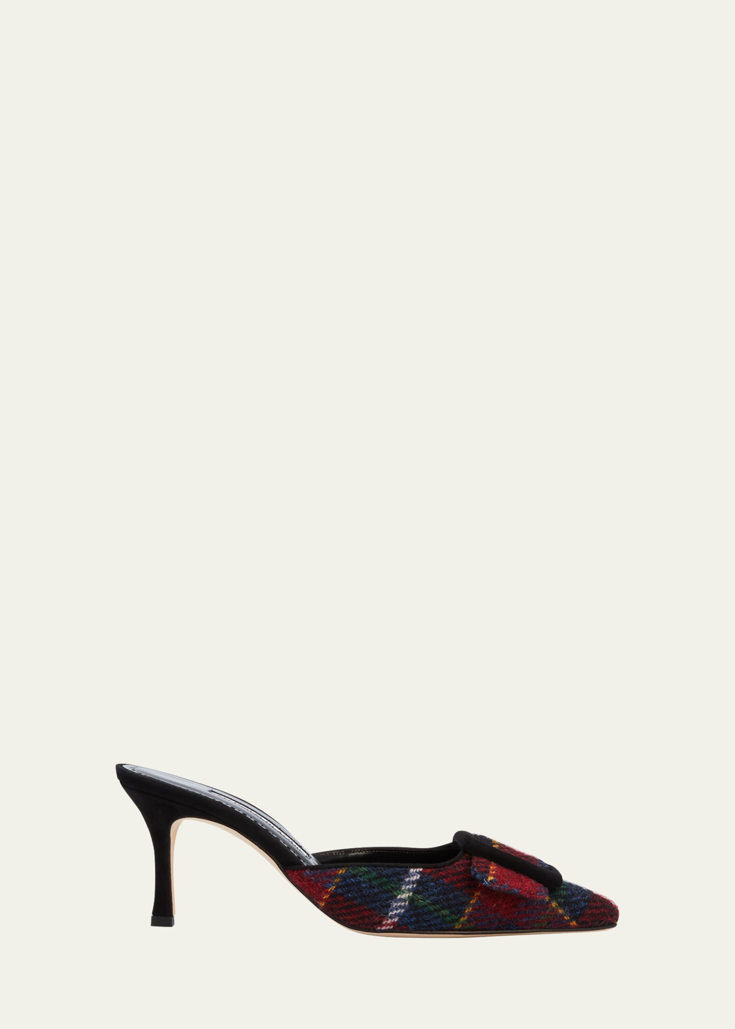 Manolo Blahnik 50mm Maysale Tartan Mules In Ywov9755blck0015