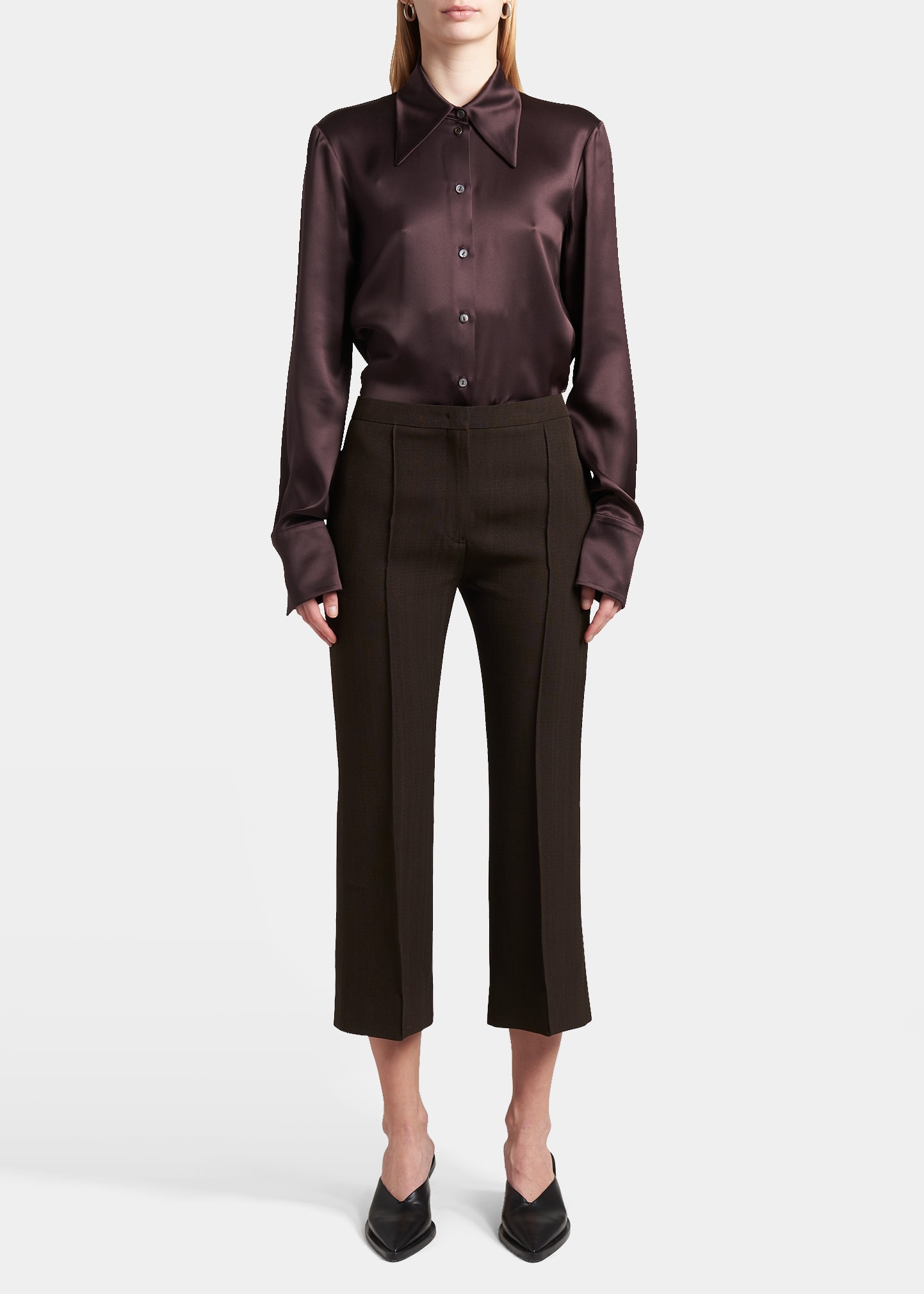 Jil Sander Pinch Seam Straight-leg Ankle Trousers In Dark Brown