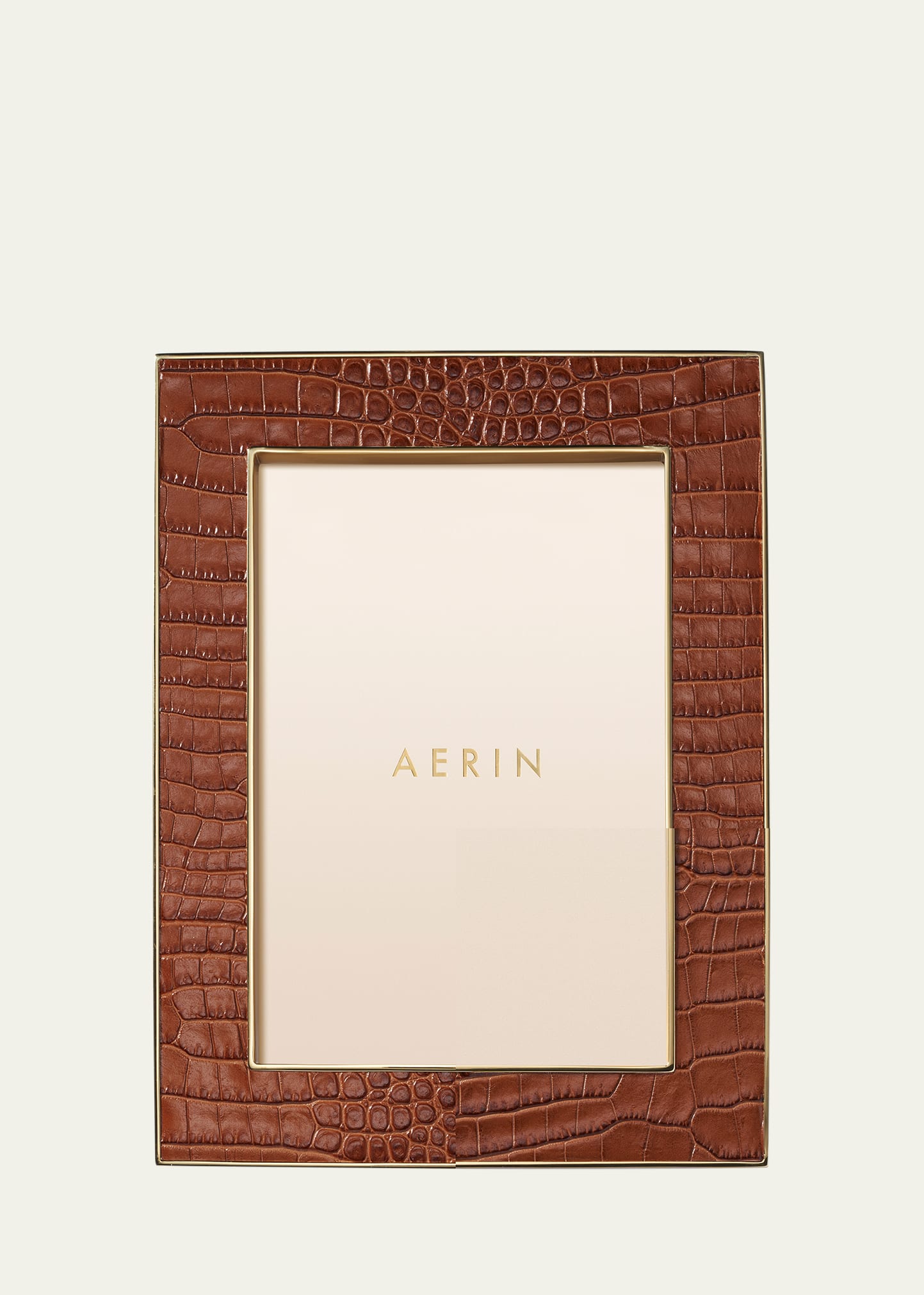 Aerin Classic Crocodile Leather Frame, 5x7 In Chestnut