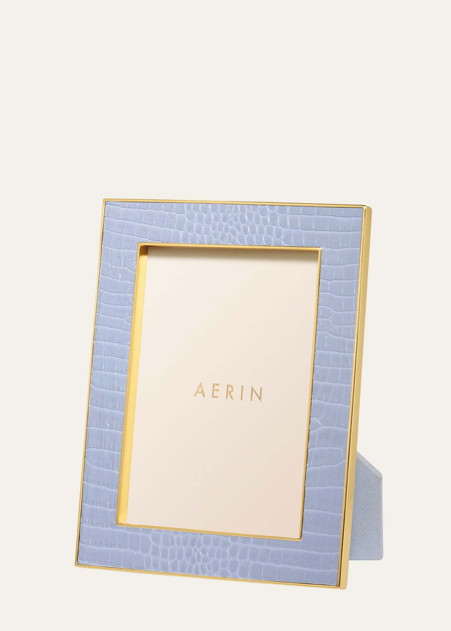 Aerin Classic Crocodile Leather Frame, 5x7 In Hydrangea Blue