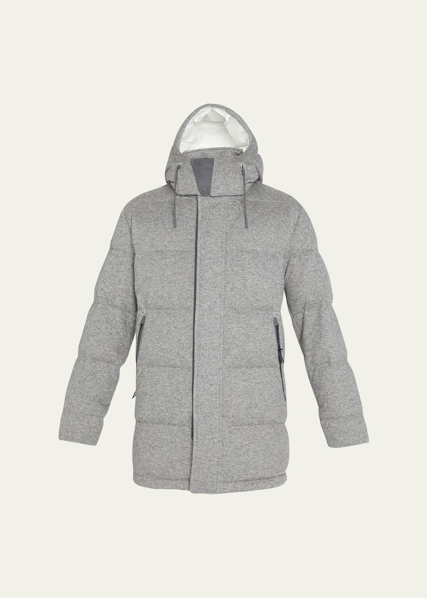 Shop Zegna Men's Cashmere Water-repellent Hooded Puffer Jacket In Silv Sld