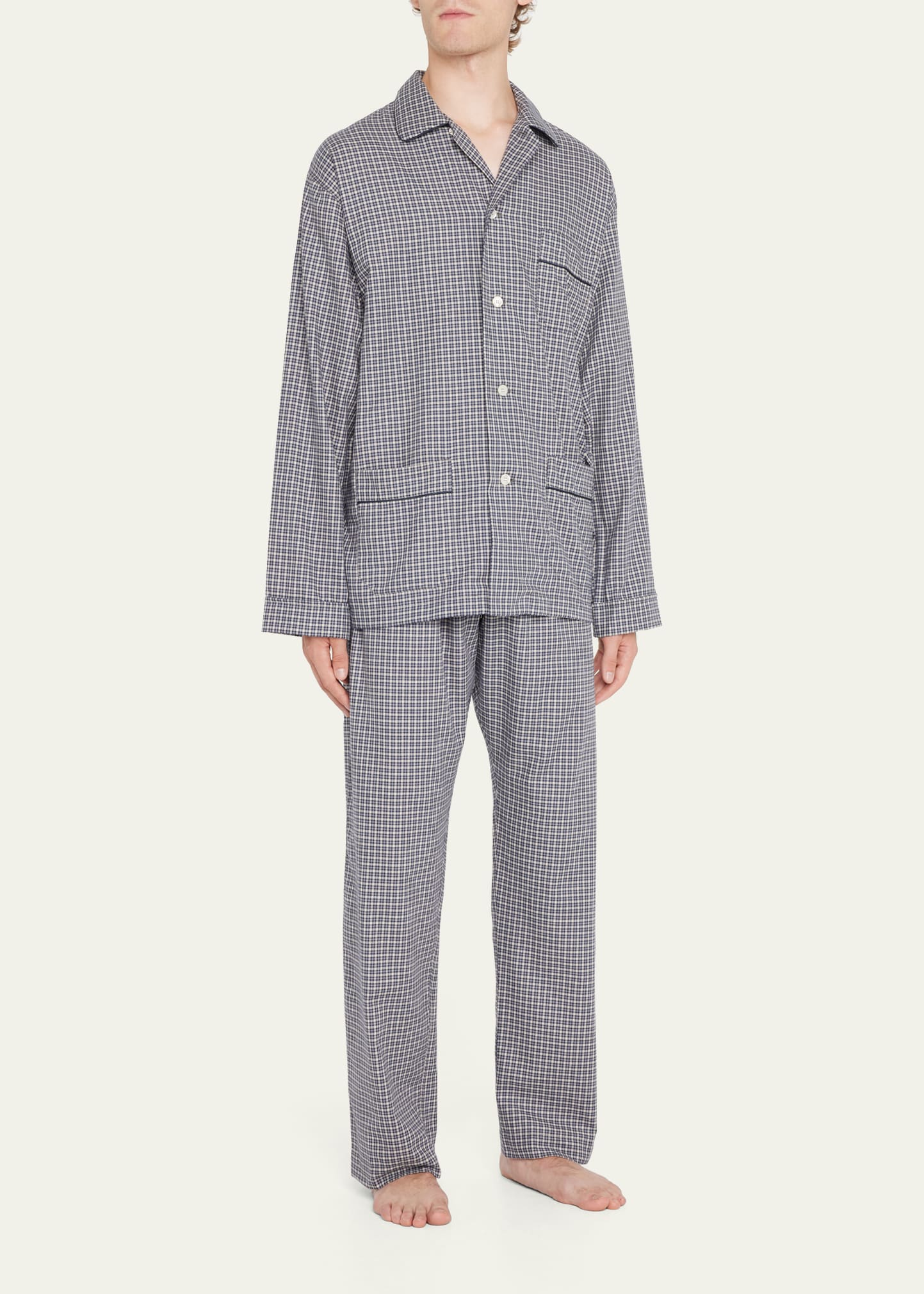Emanuele Maffeis Men's Check Cotton Long Pajama Set
