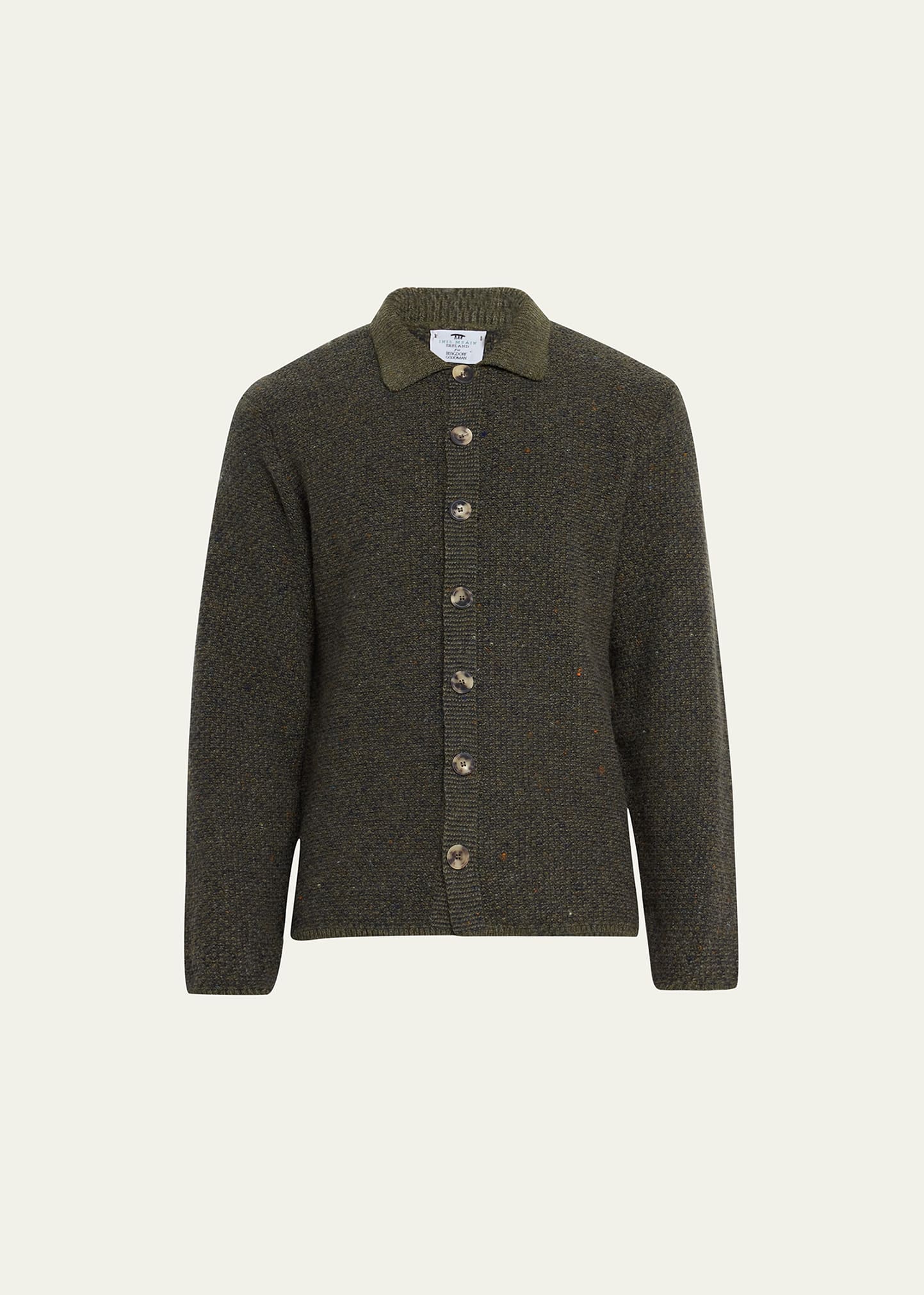 Inis Meain Men's Brieidin Wool-knit Overshirt In 22 Olive