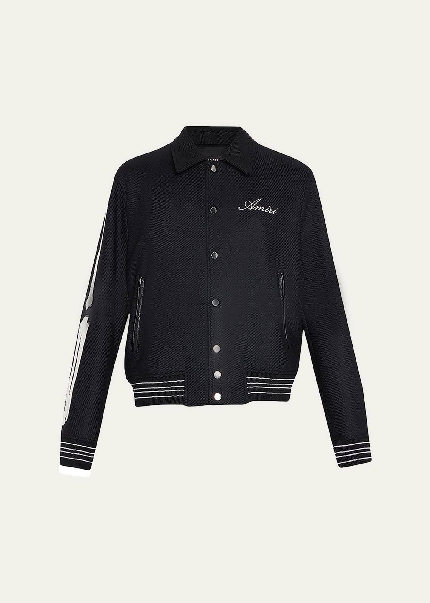 Amiri Twill Wool Bones Bomber Jacket With Patches In Black