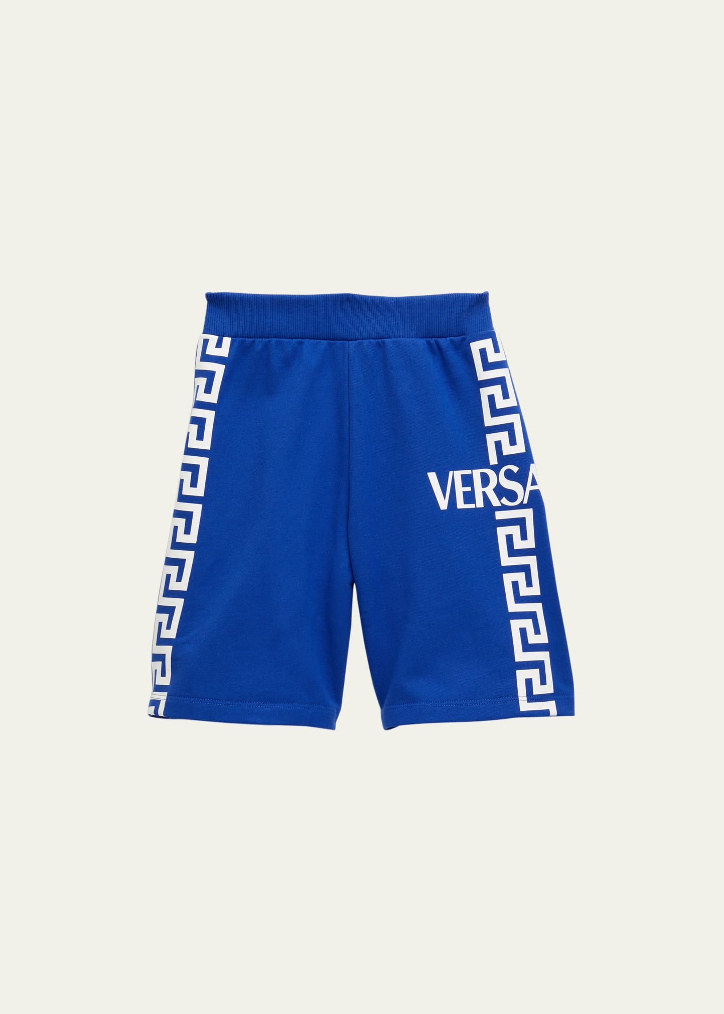 Shop Versace Boy's Greca Logo Bermuda Shorts In Irisbianco