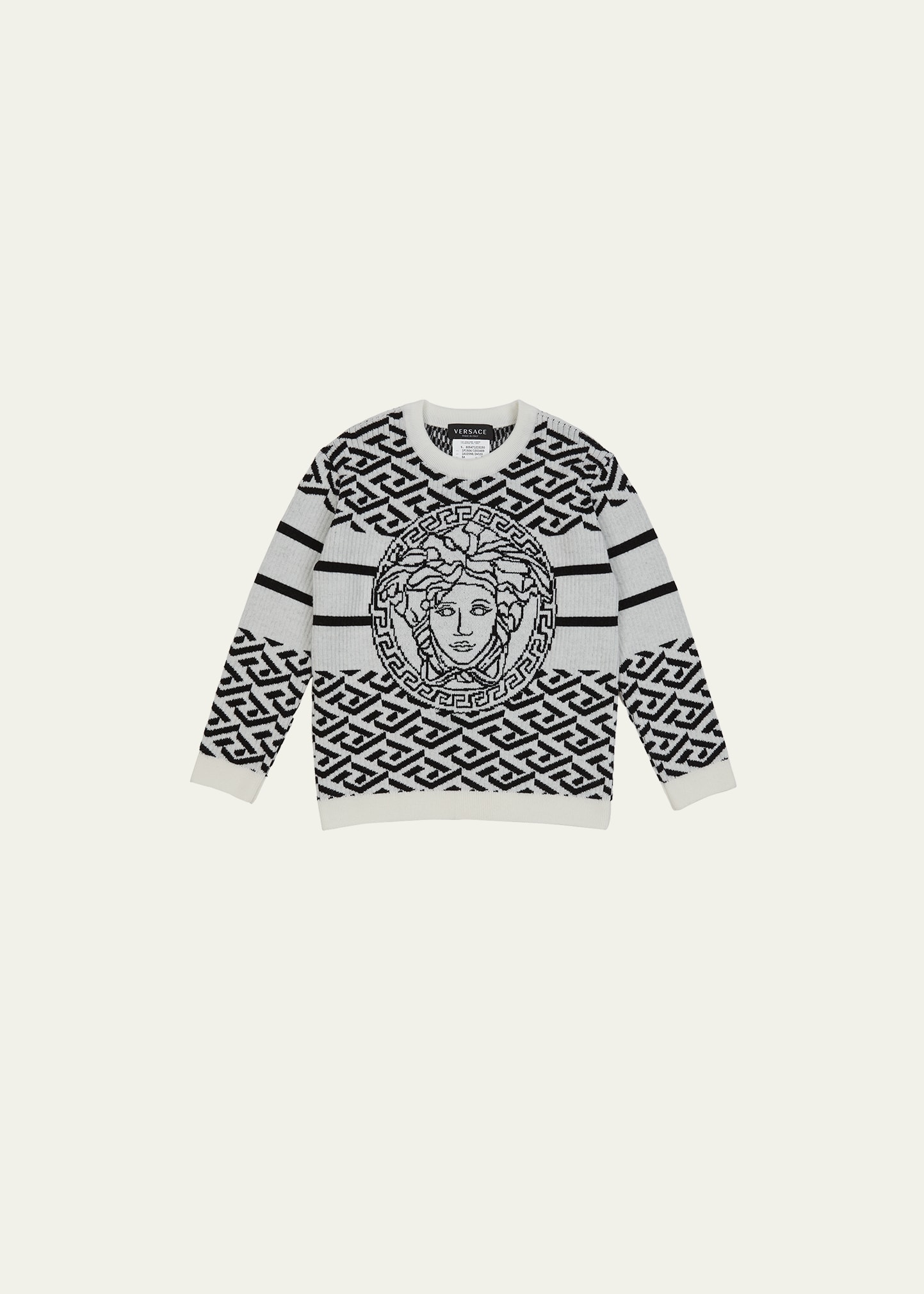 Versace Medusa Greca Cotton And Wool Sweater In White/black