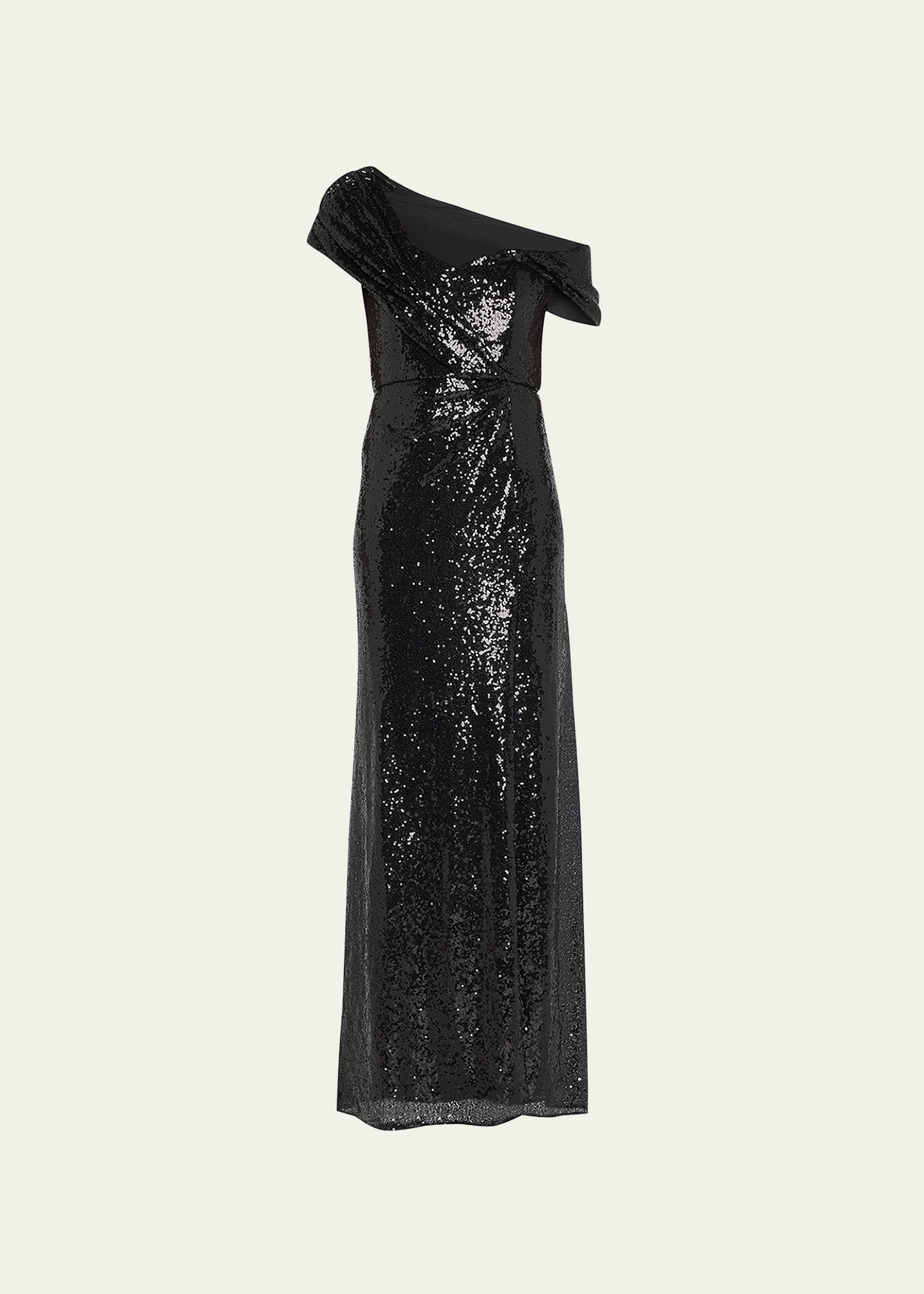 Badgley Mischka Collection Off-Shoulder Sequin Column Gown