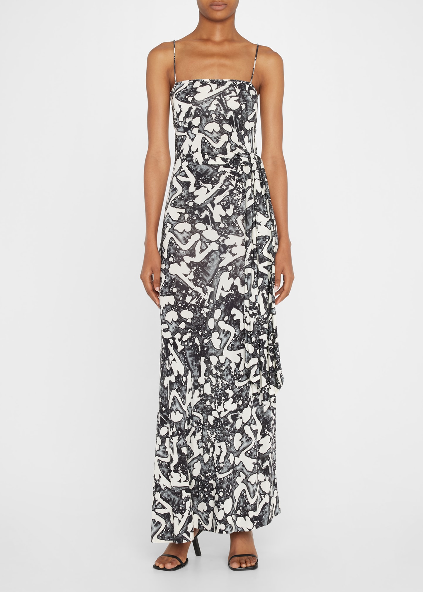 STELLA MCCARTNEY SWAN PRINT DRAPED MIDI DRESS
