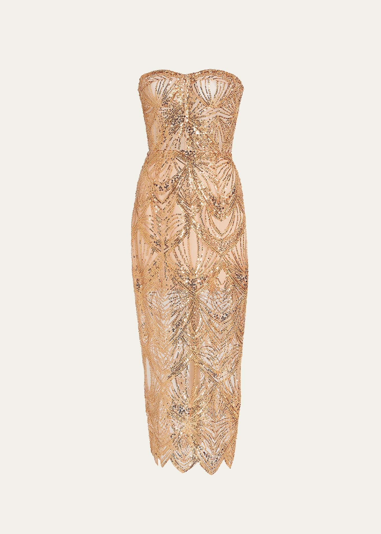 Bronx And Banco Giselle Strapless Sequin Midi Dress In Gold