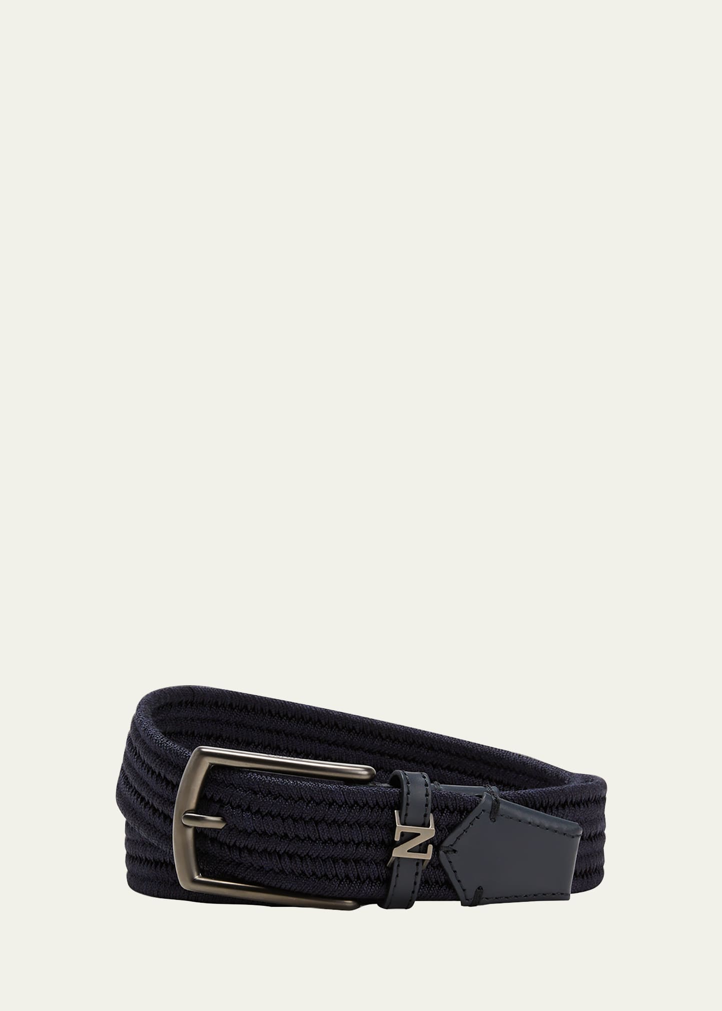 Zegna Black Elastic Rayon Braided Belt In Navy