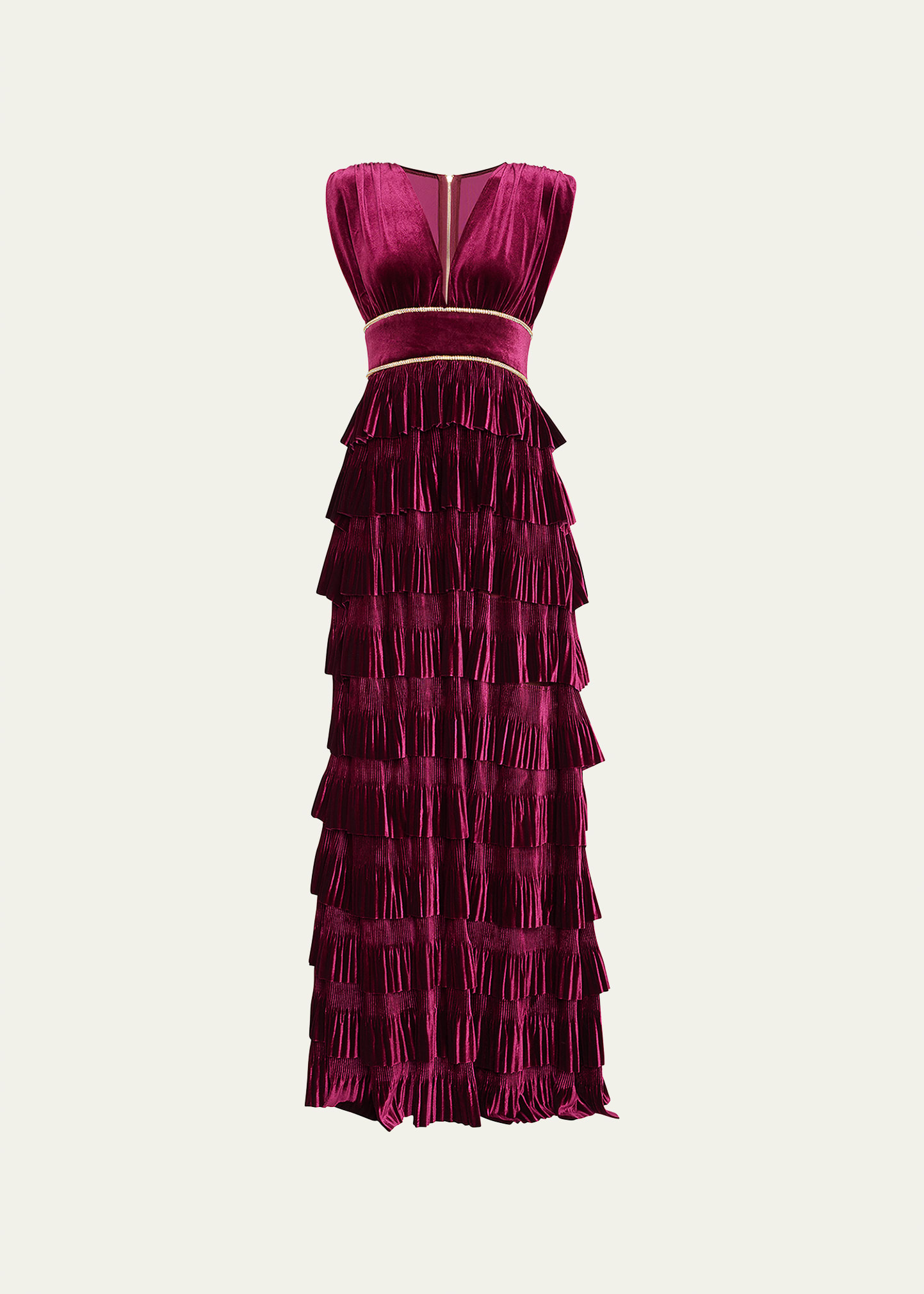 Bronx and Banco Ruffled Rhinestone-Embellished Velvet Gown