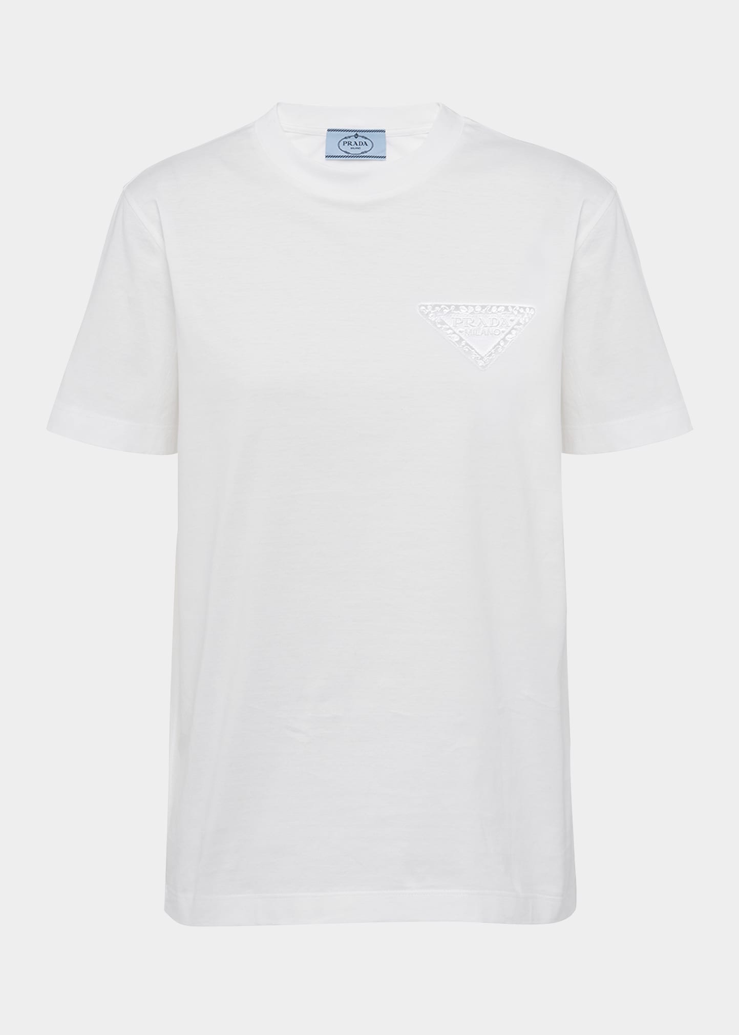 Shop Prada Logo-embroidered Jersey T-shirt In F0009 Bianco