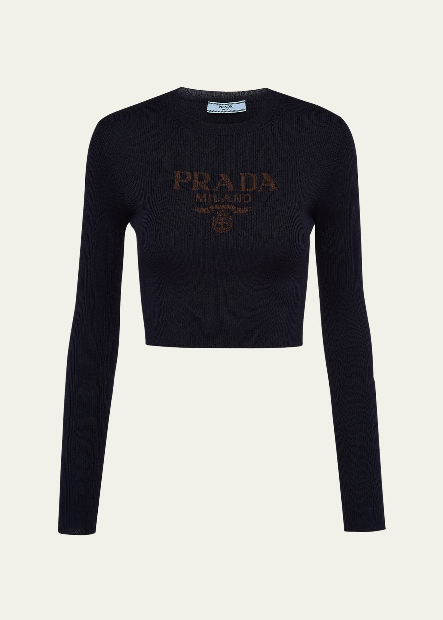 Shop Prada Logo-intarsia Rib Cropped Silk Sweater In F0008 Bleu